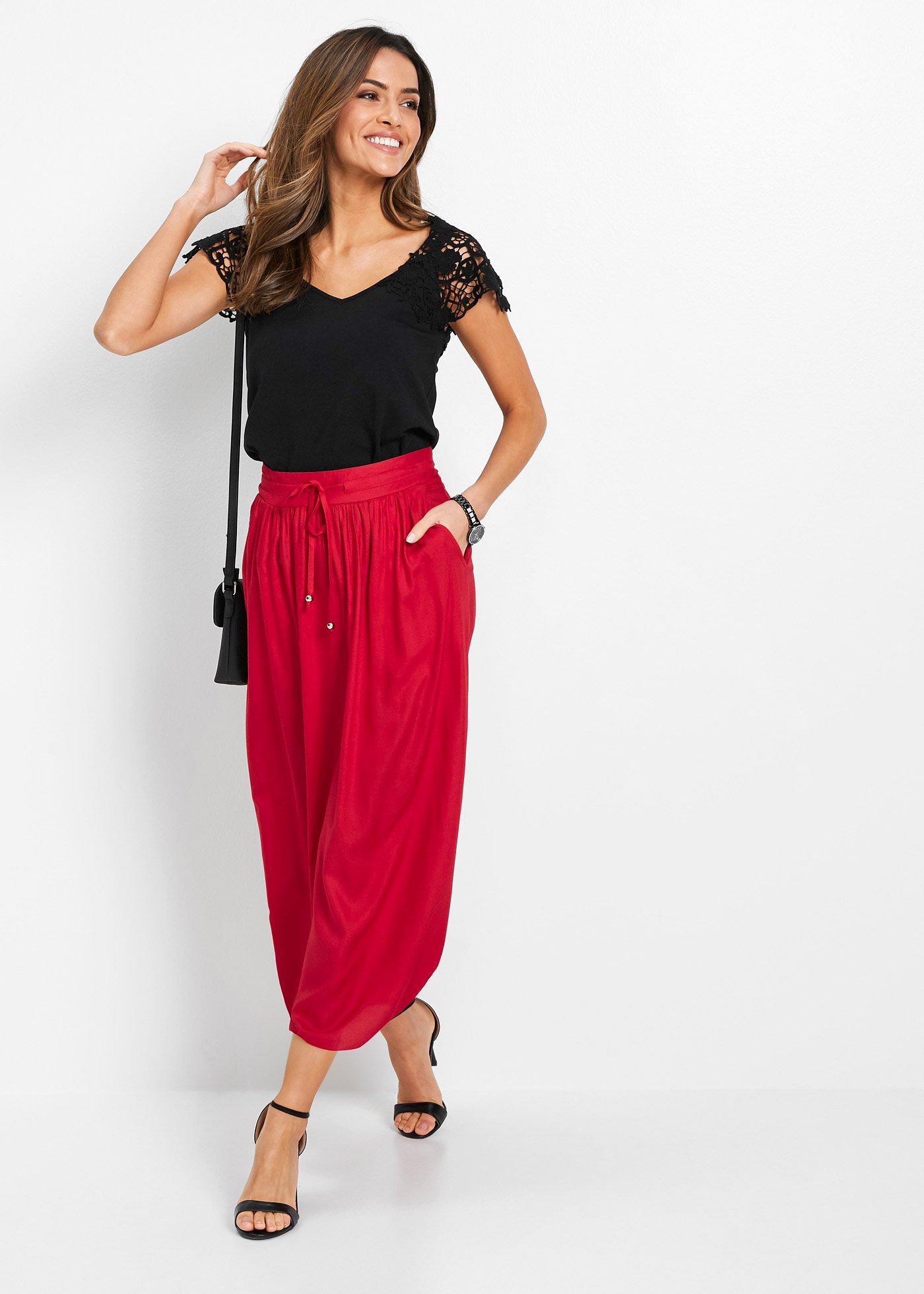 Spódnica maxi z wiskozy z wygodnym ściągaczem w talii z wiązanym paskiem - Bonprix