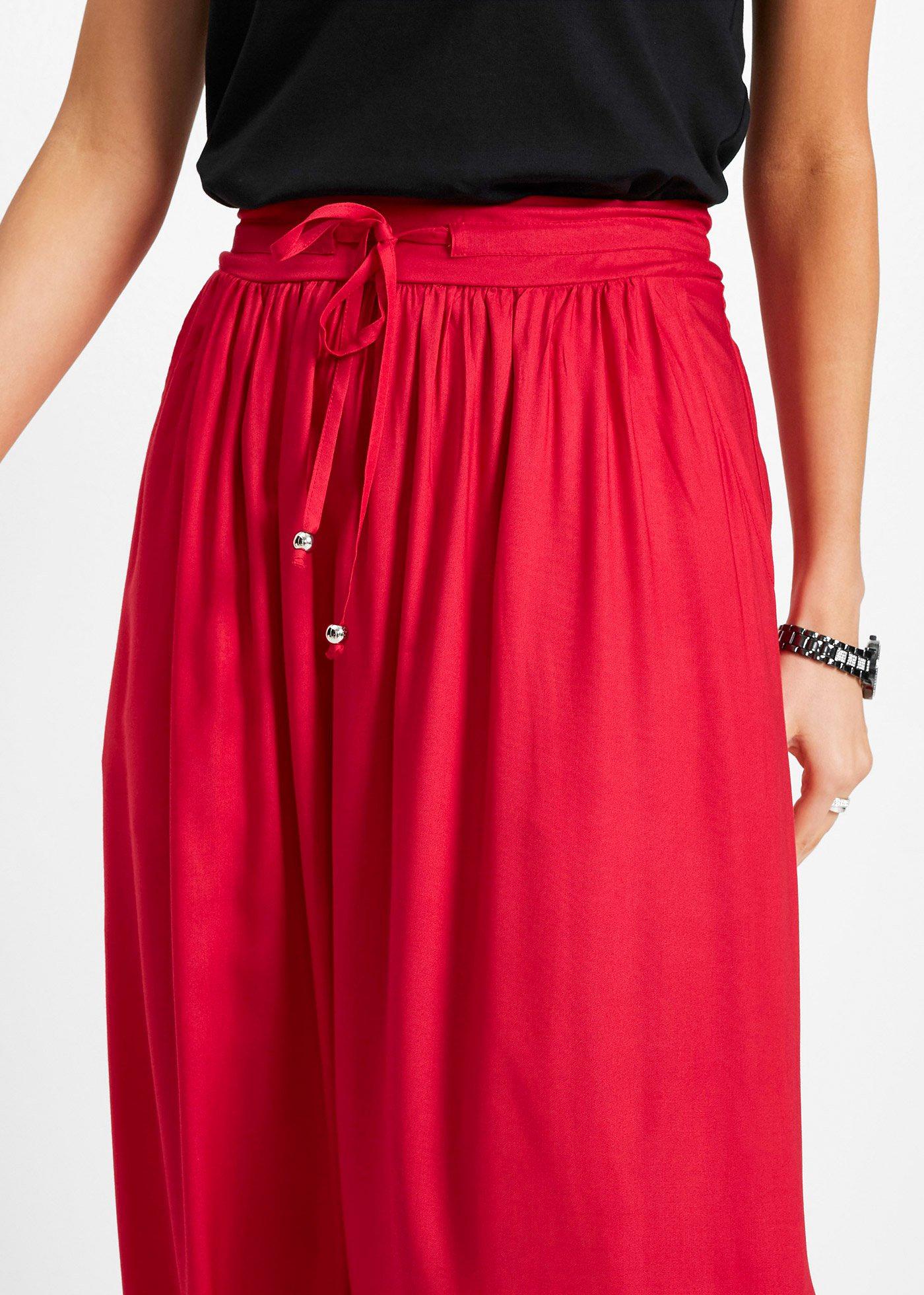 Spódnica maxi z wiskozy z wygodnym ściągaczem w talii z wiązanym paskiem - Bonprix