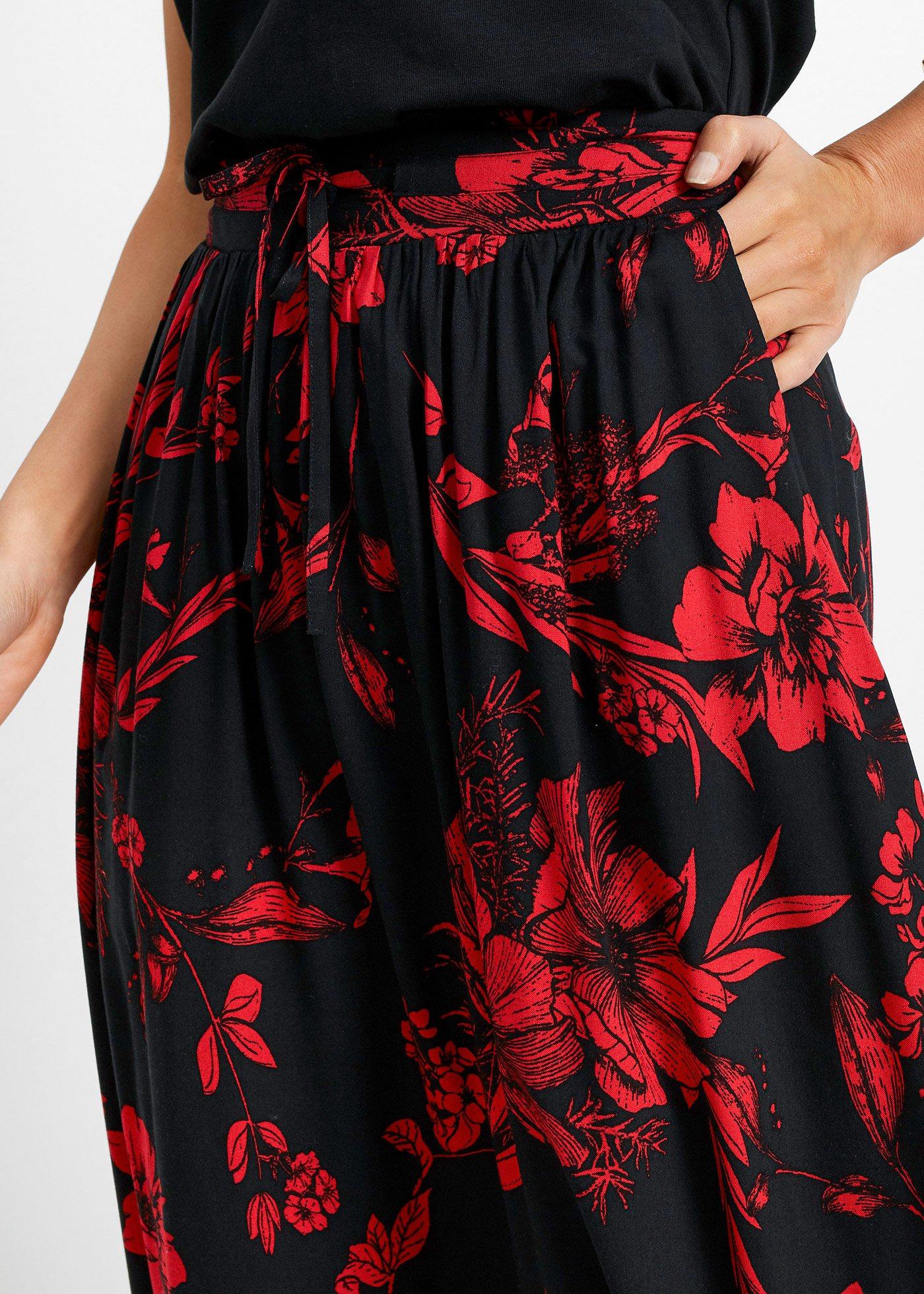 Spódnica maxi z wiskozy z wygodnym ściągaczem w talii z wiązanym paskiem - Bonprix