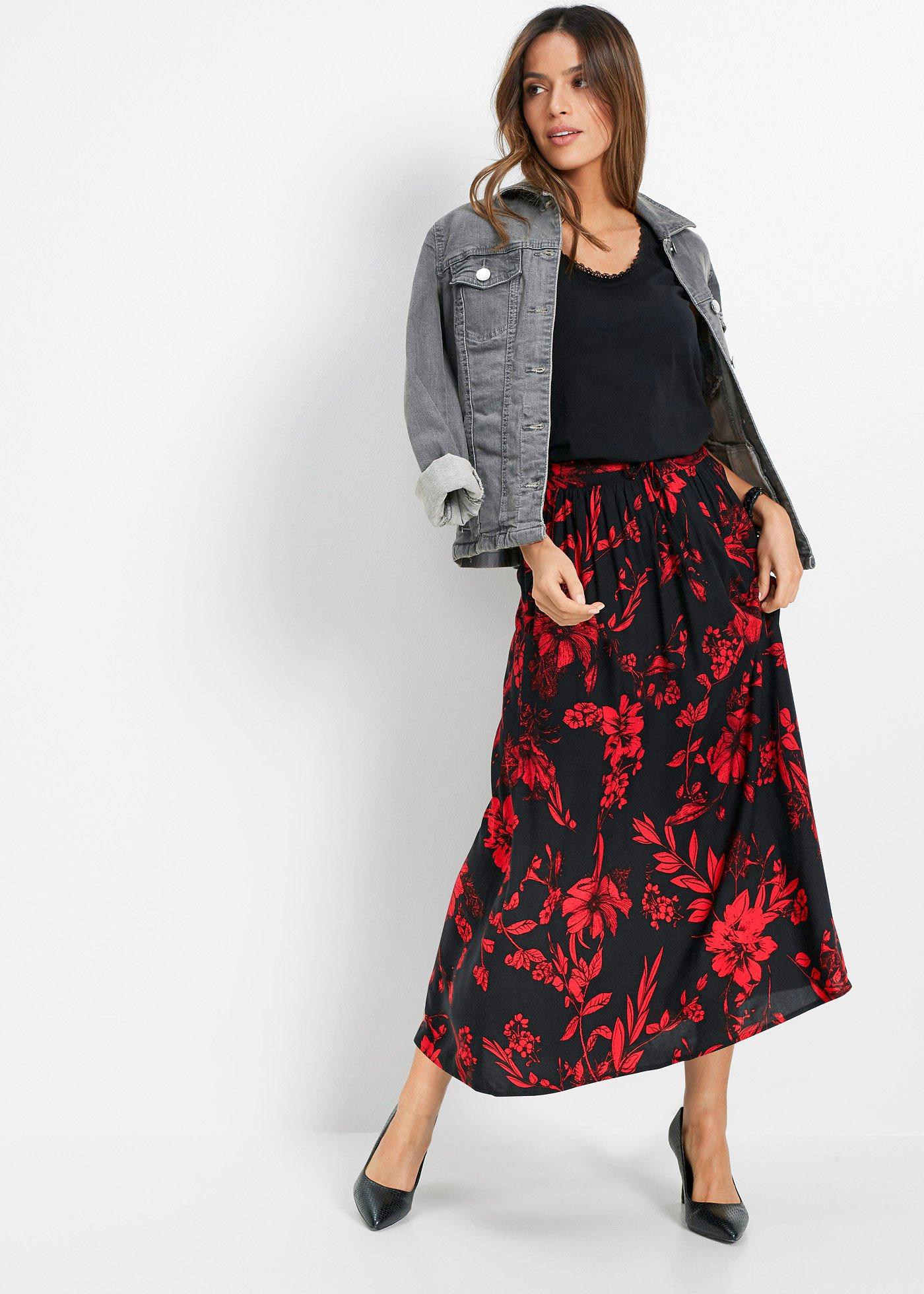 Spódnica maxi z wiskozy z wygodnym ściągaczem w talii z wiązanym paskiem - Bonprix