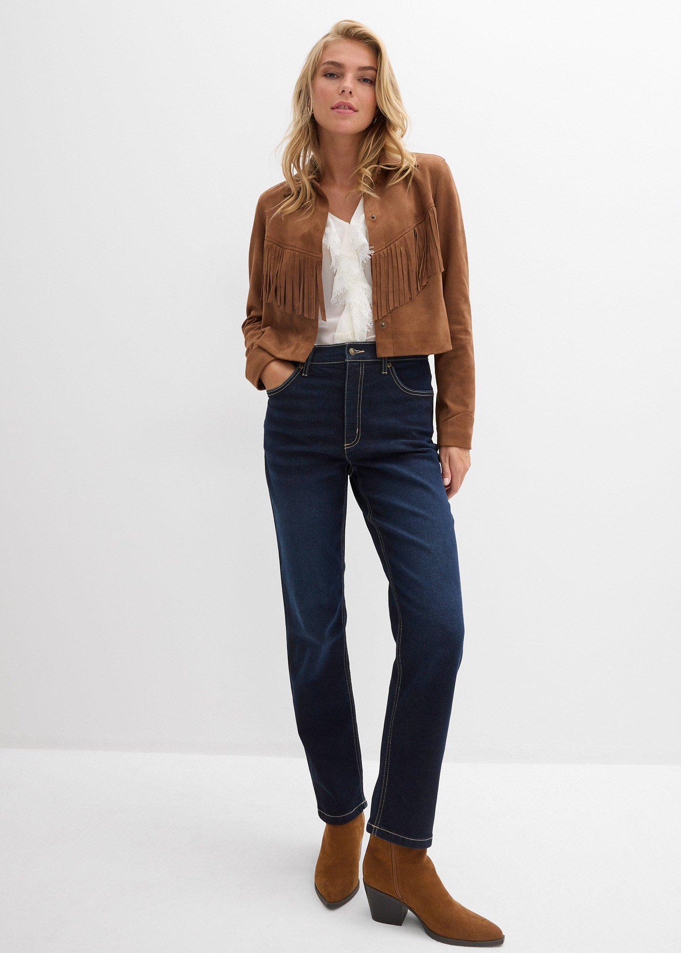 Dżinsy cropped, high waist, straight - Bonprix