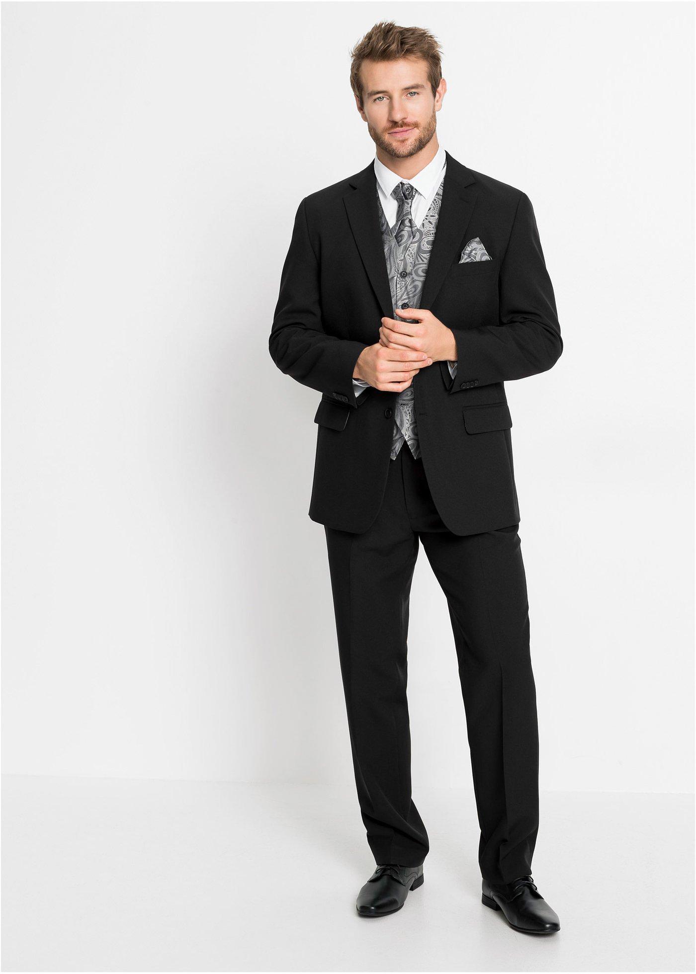 Garnitur ślubny z kamizelką i plastronem (5 części), Regular Fit - Bonprix