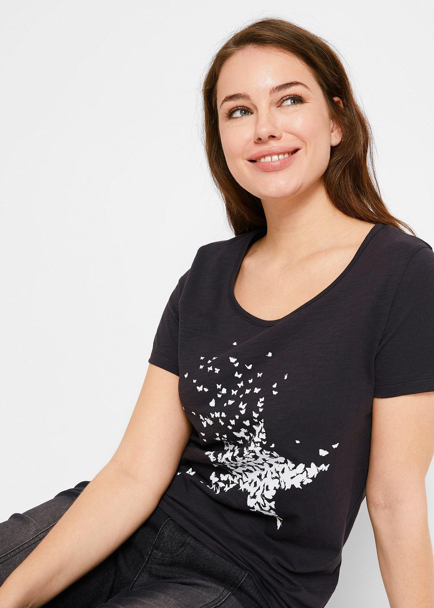 Shirt z przędzy mieszankowej, krótki rękaw - Bonprix