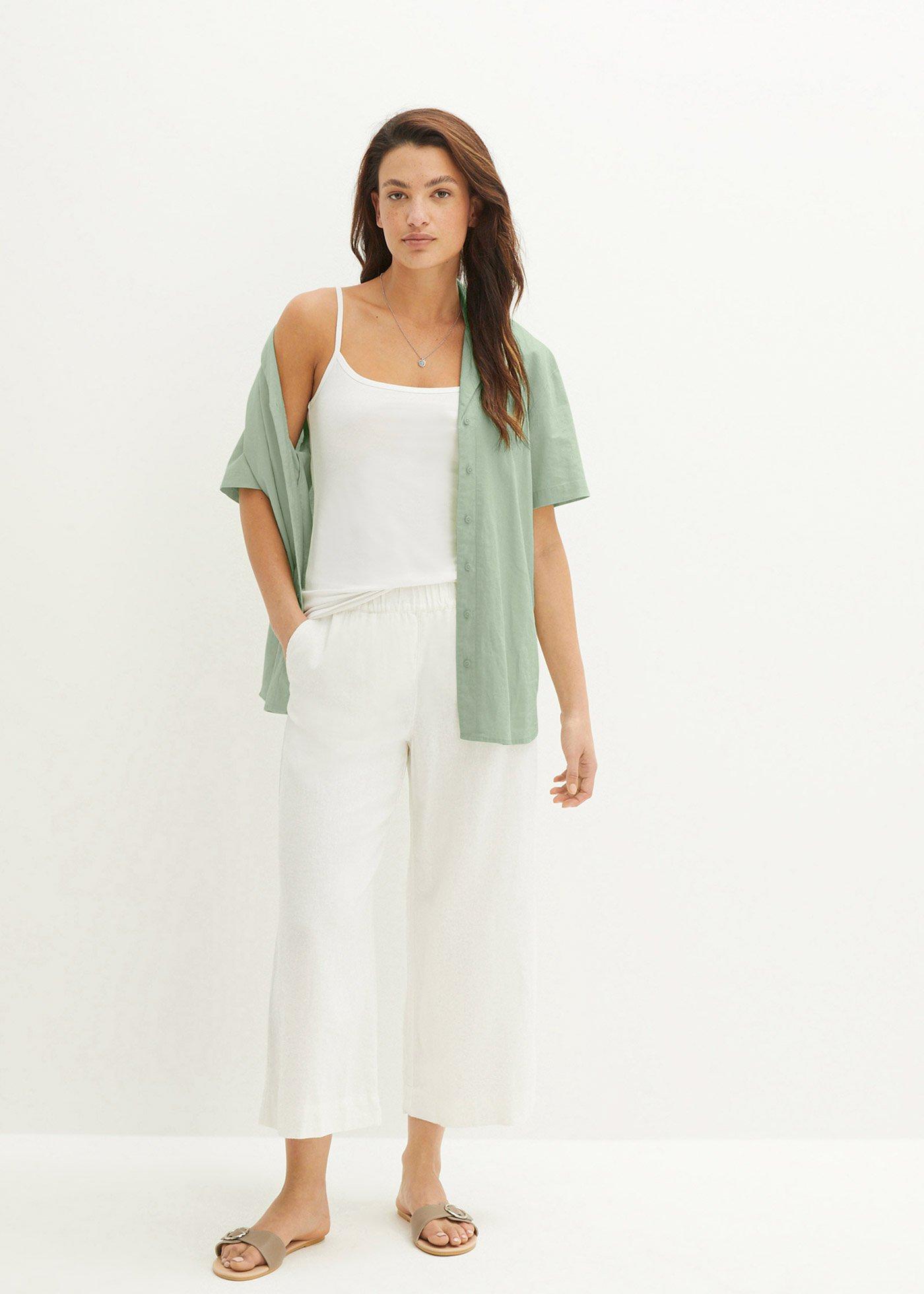 Spodnie culotte z lnem, o regulowanej długości - Bonprix