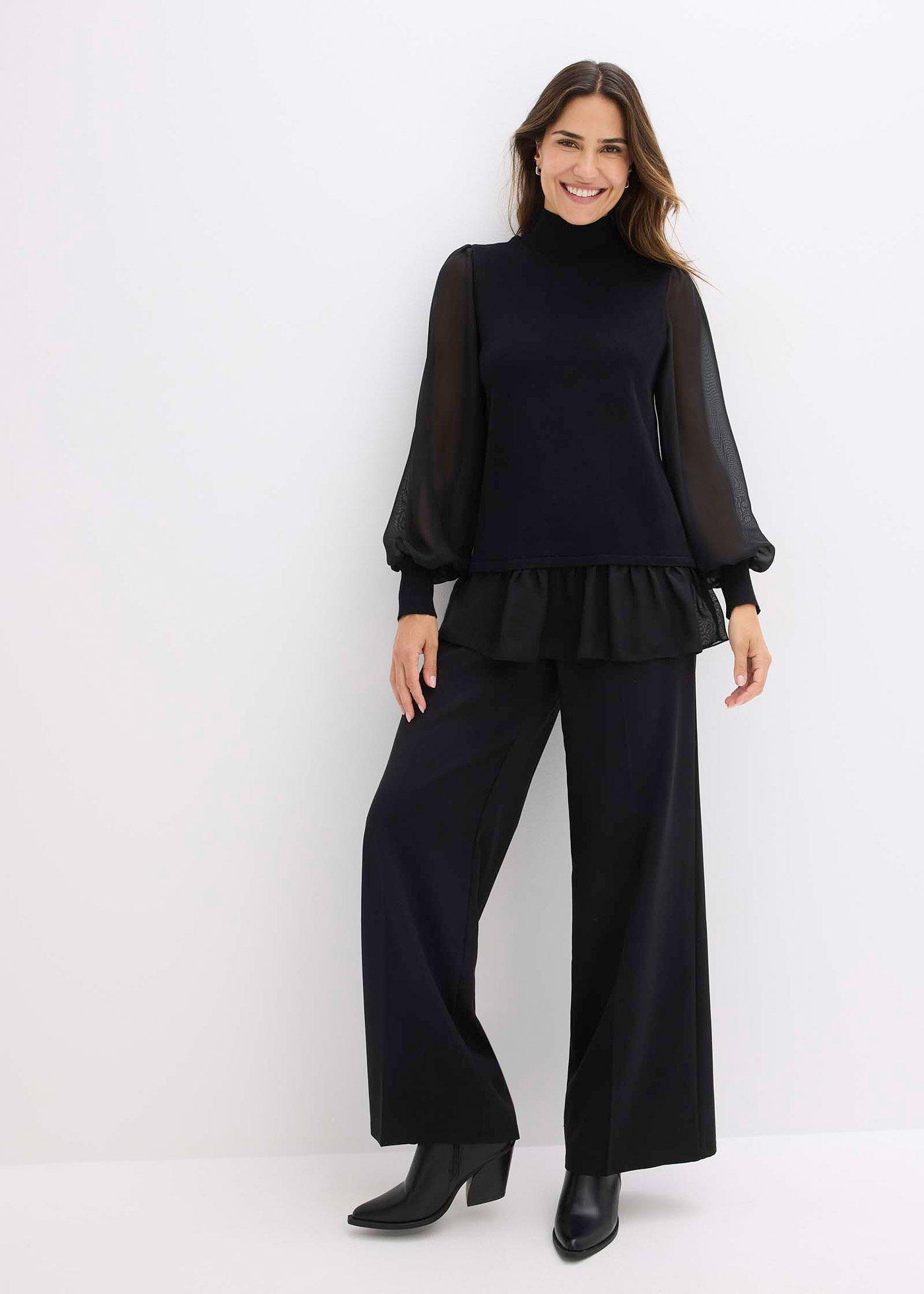 Sweter z cienkiej dzianiny z koszulowymi wstawkami - Bonprix