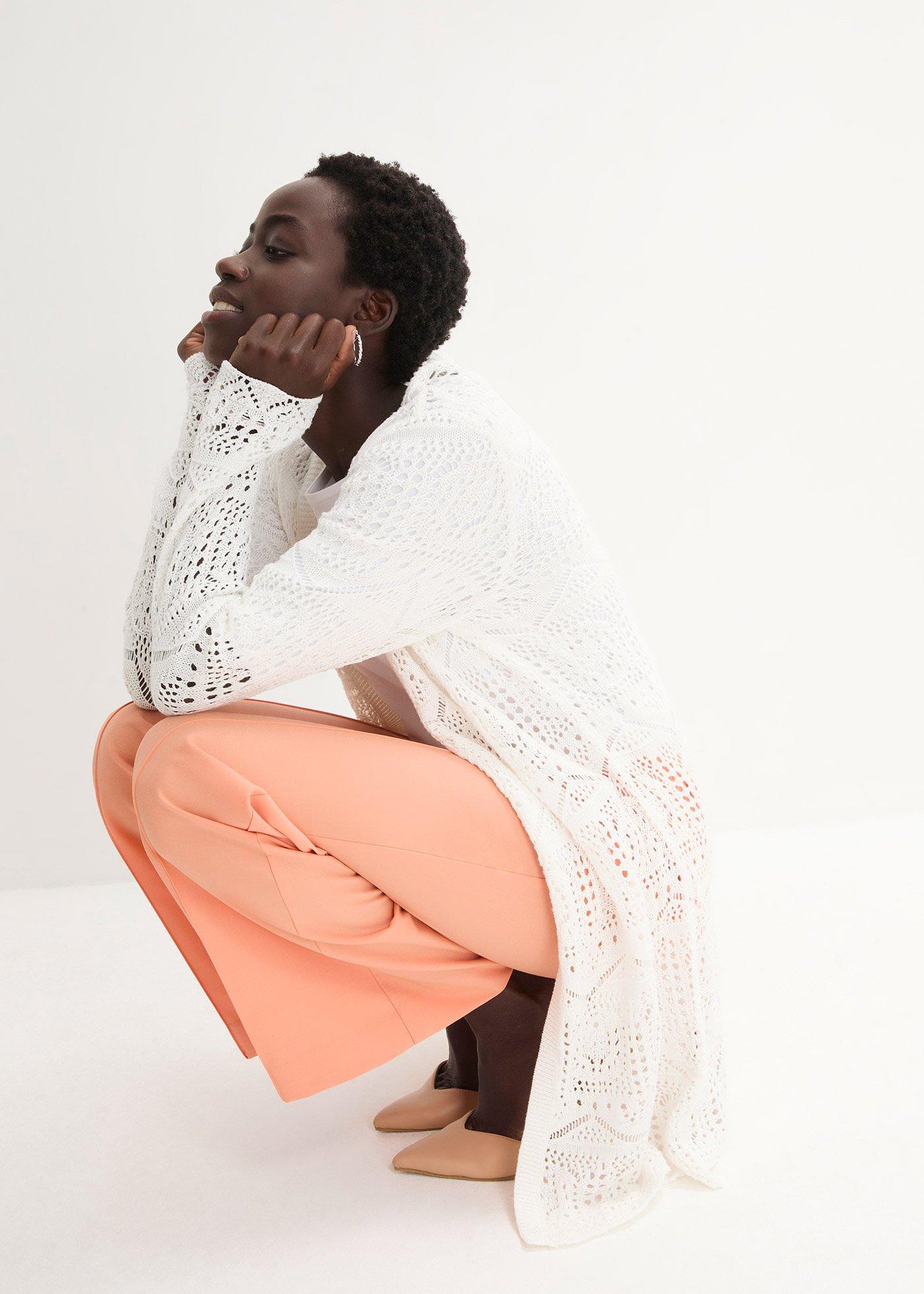 Sweter bez zapięcia ażurowy - Bonprix