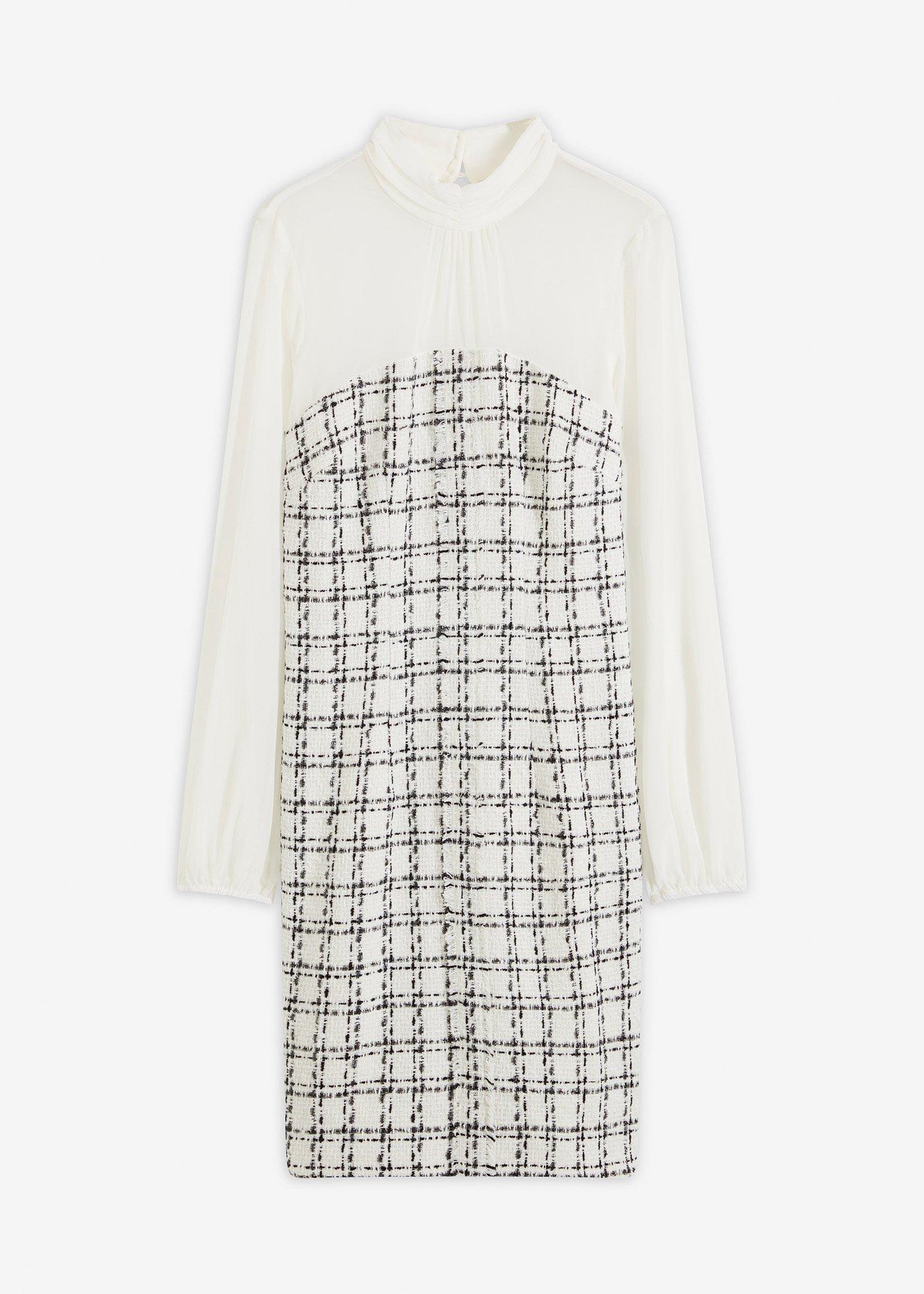 Robe courte en maille bouclette avec manches en mousseline