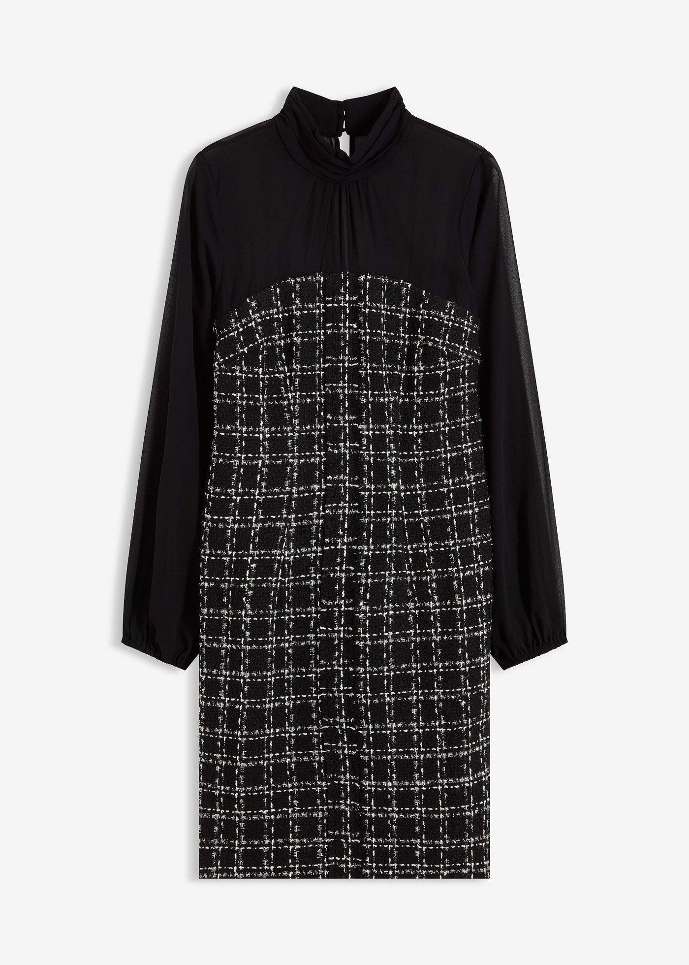 Robe courte en maille bouclette avec manches en mousseline