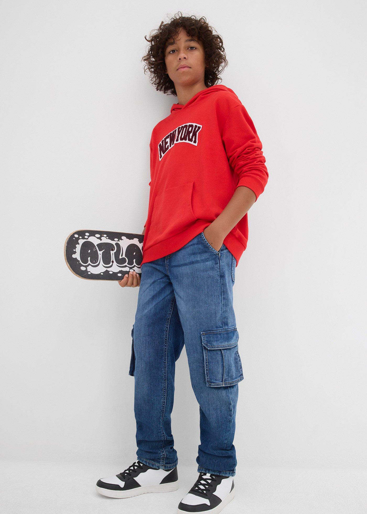 Dżinsy bojówki ocieplane o kroju loose fit z podszewką dżersejową, straight - Bonprix