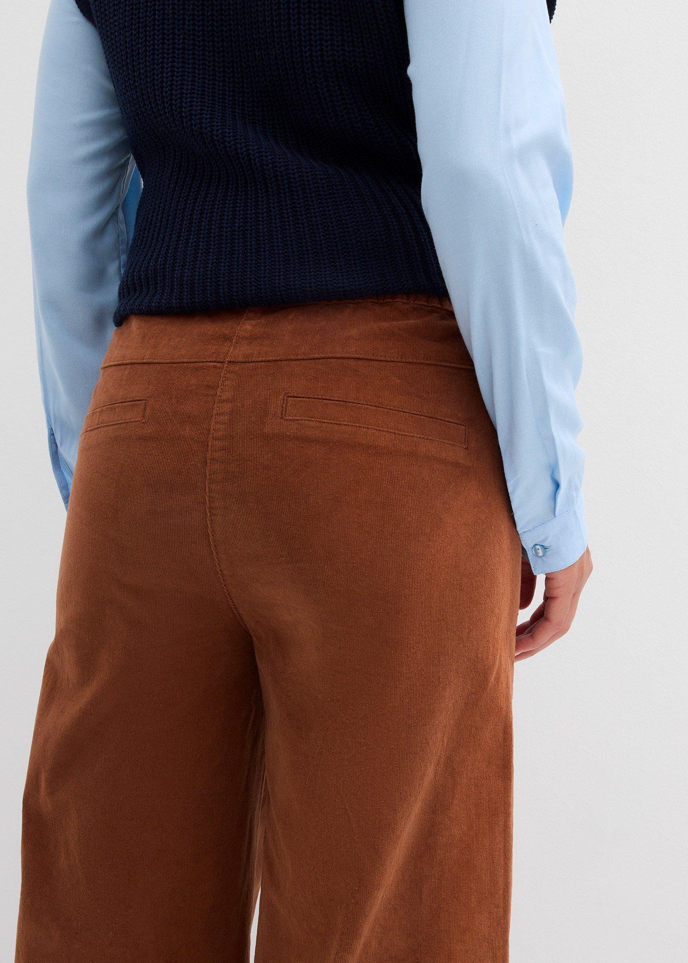 Spodnie sztruksowe high-waist z mieszanki bawełny - Bonprix