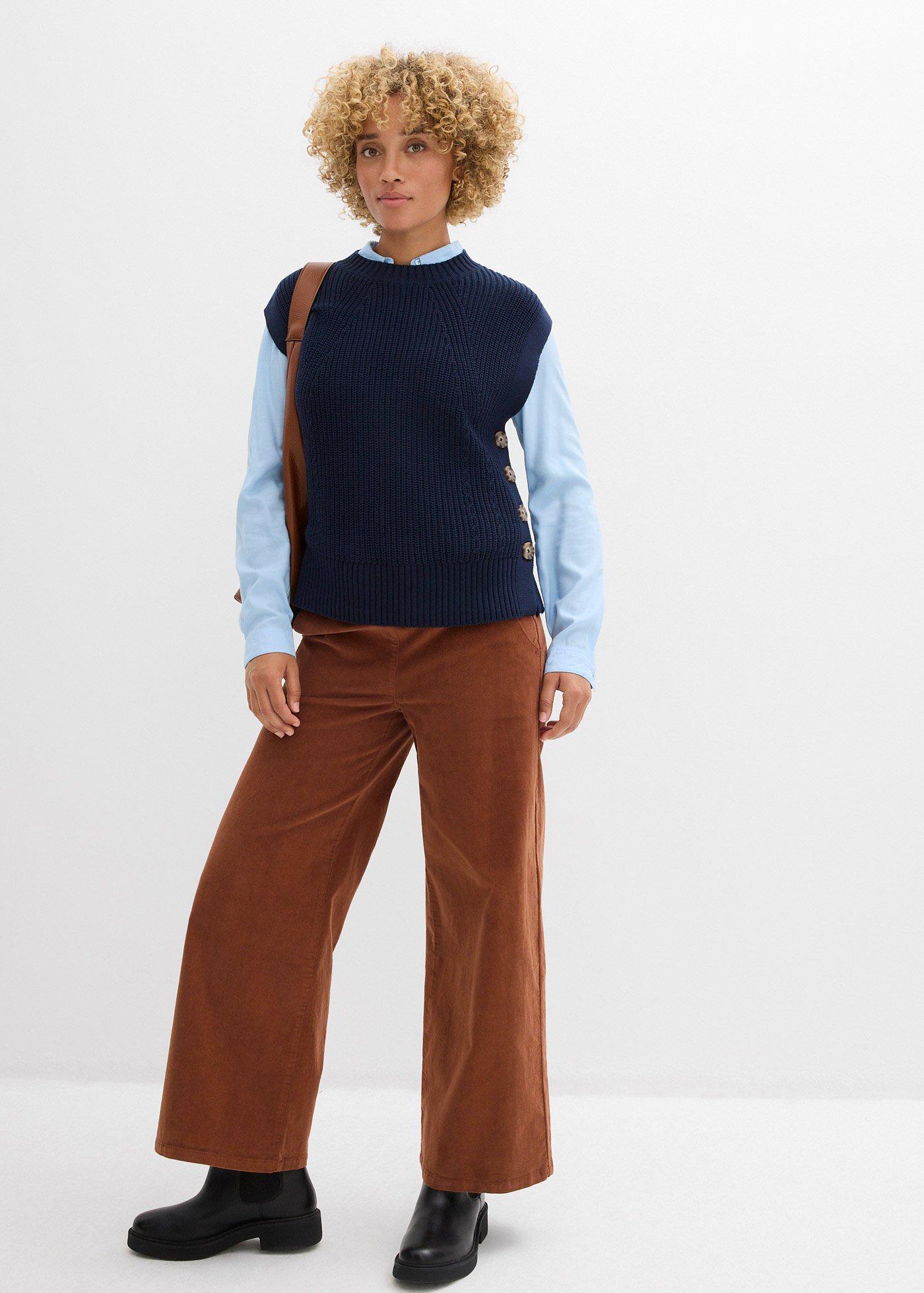 Spodnie sztruksowe high-waist z mieszanki bawełny - Bonprix