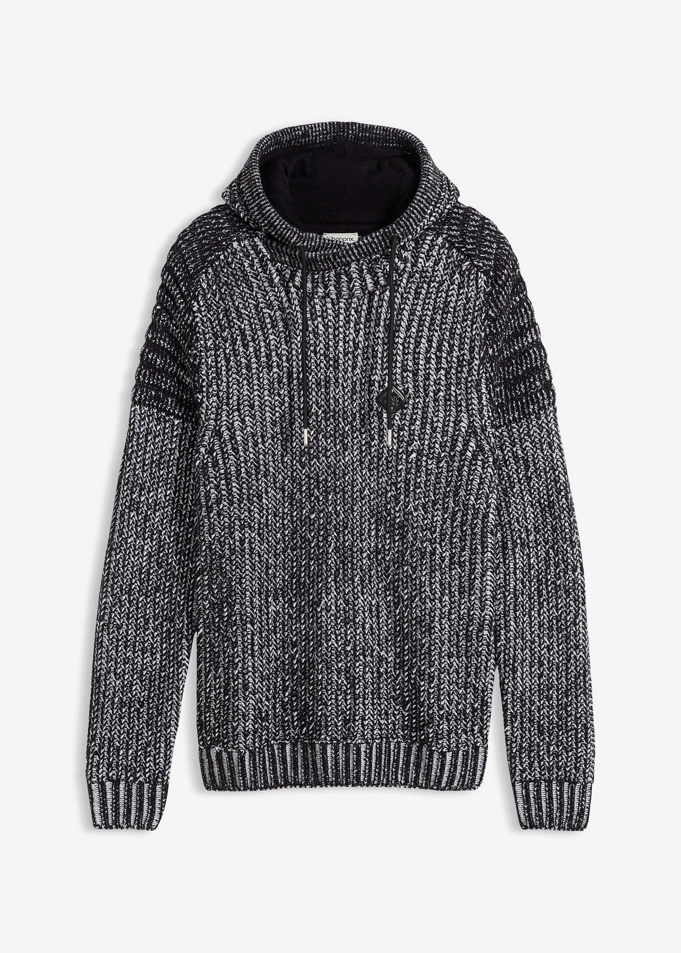 Pull en grosse maille à capuche et détails motard