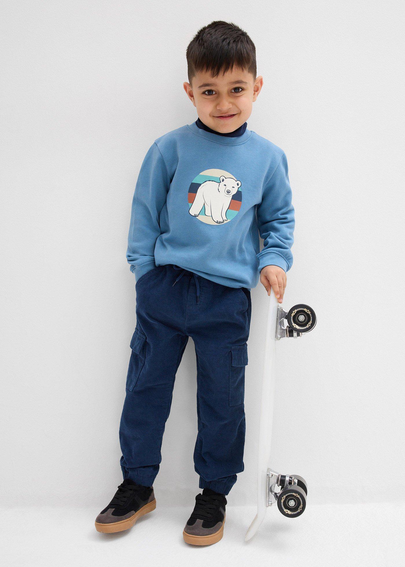 Termiczne spodnie z gumką w talii, regular fit, z kieszeniami cargo, ze sztruksu z podszewką z dżerseju - Bonprix