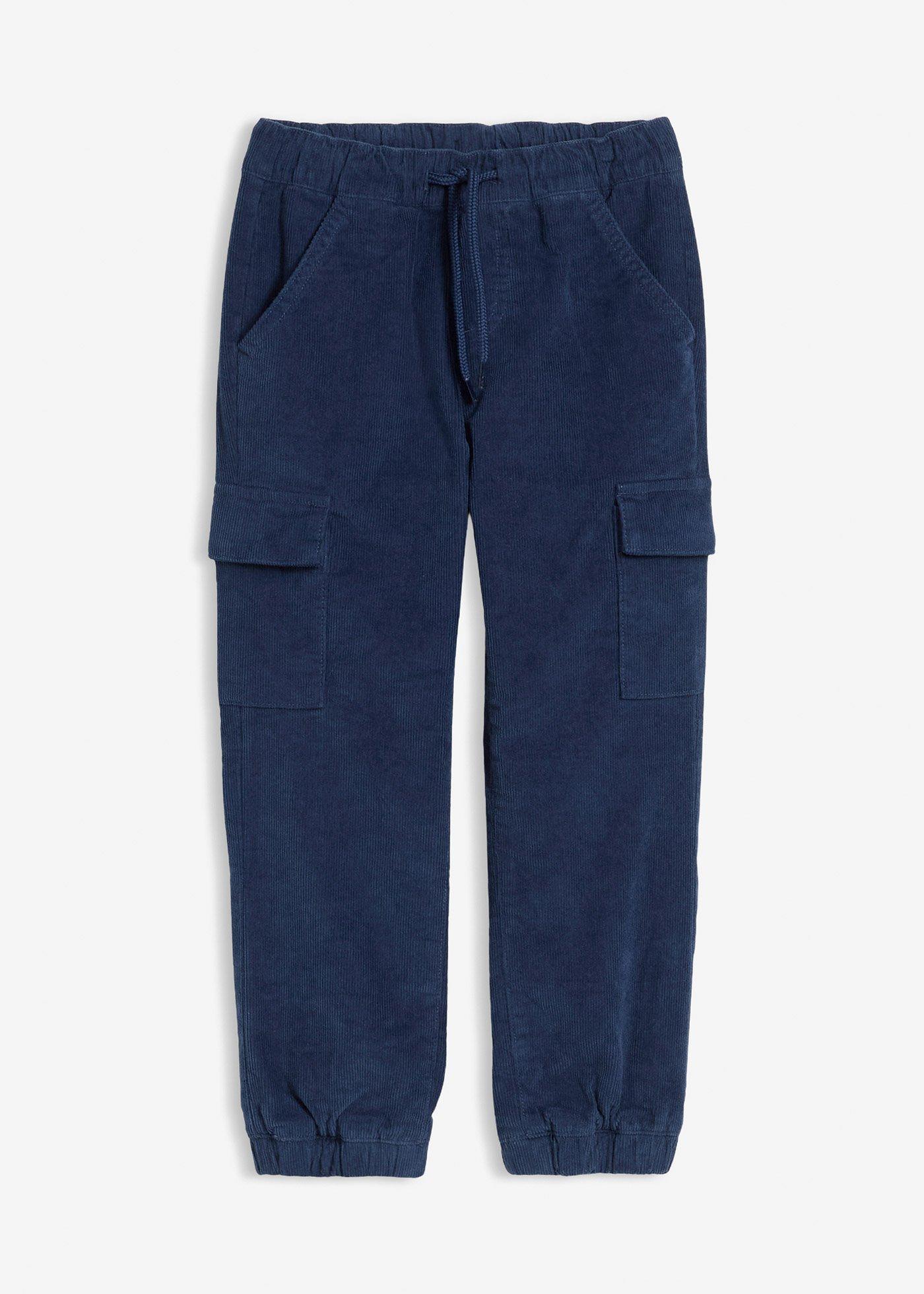 Termiczne spodnie z gumką w talii, regular fit, z kieszeniami cargo, ze sztruksu z podszewką z dżerseju - Bonprix