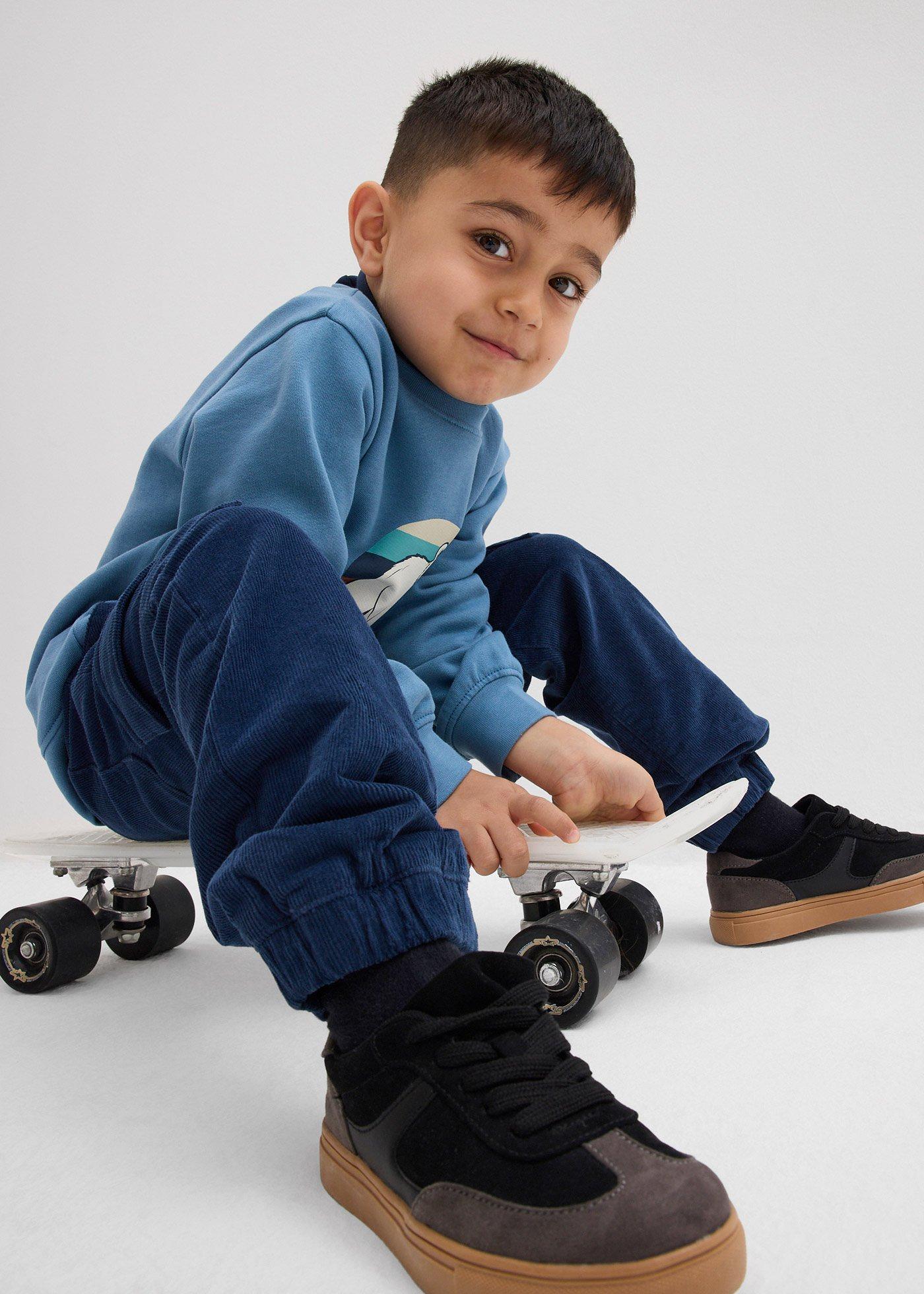 Termiczne spodnie z gumką w talii, regular fit, z kieszeniami cargo, ze sztruksu z podszewką z dżerseju - Bonprix