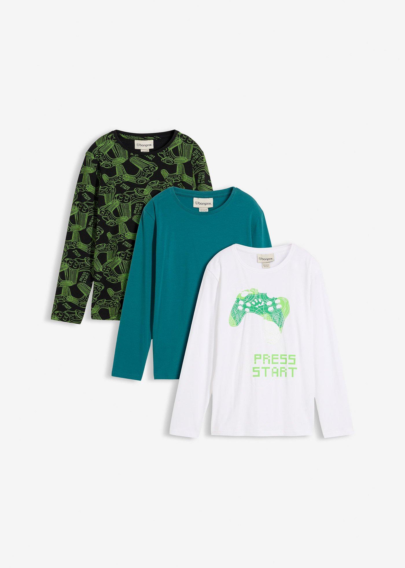 Bluzka z długim rękawem z miękkiej bawełny organicznej  (3 sztuki) - Bonprix