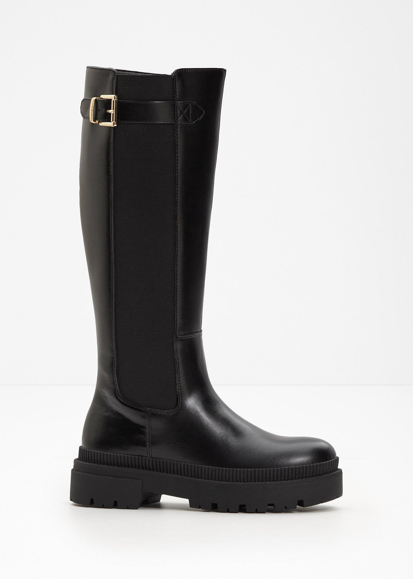 Bottes fourrées à plateforme et empiècement élastique