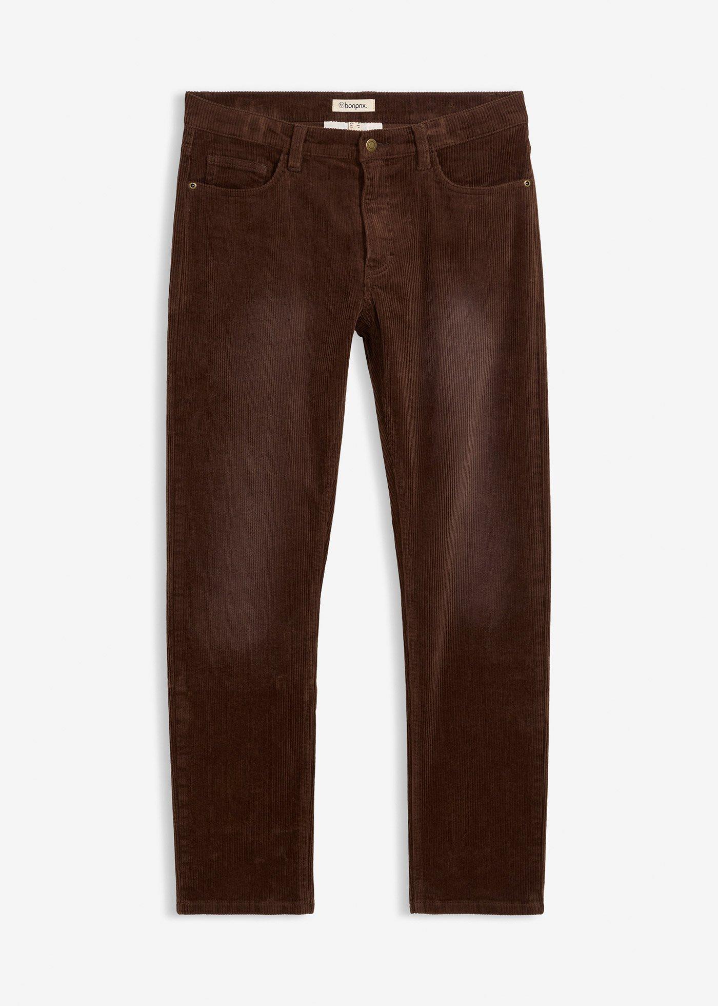 Pantalon droit en velours côtelé extensible aspect délavé, regular
