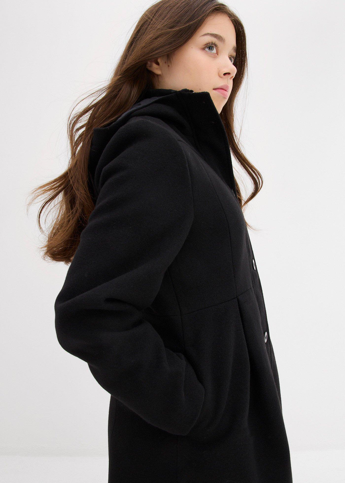 Płaszcz z kapturem i zakładkami, fason o linii litery A - Bonprix