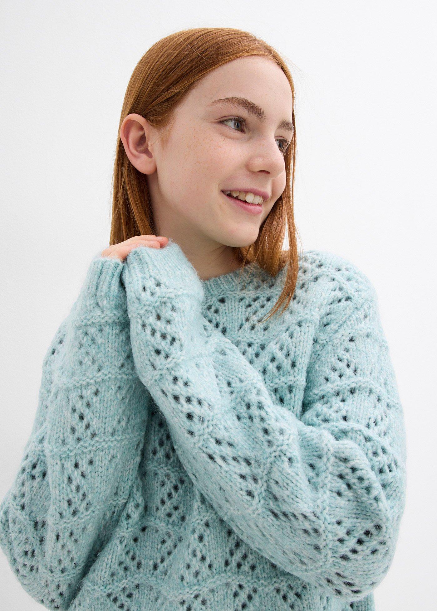 Gruby sweter w ażurowy wzór - Bonprix