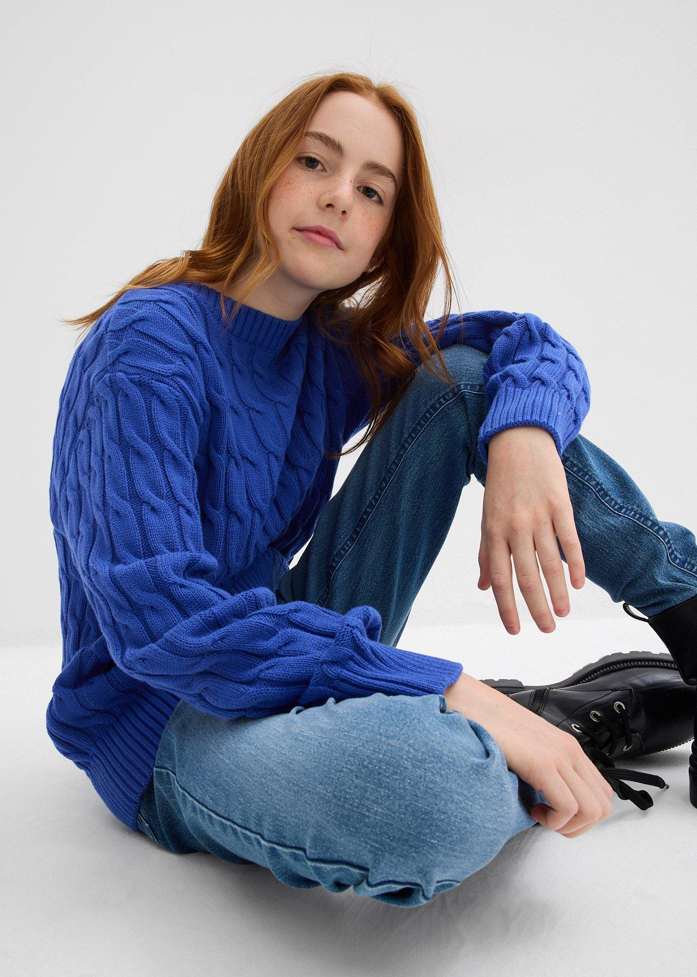 Gruby sweter ze wzorem w warkocze, z bawełny organicznej nadającej się do recyklingu - Bonprix