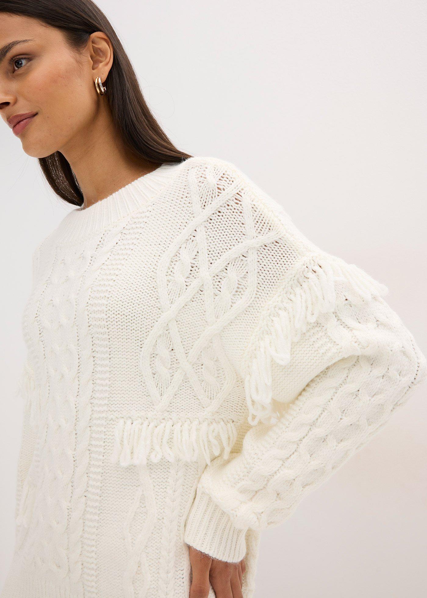 Sweter oversize z frędzlami - Bonprix