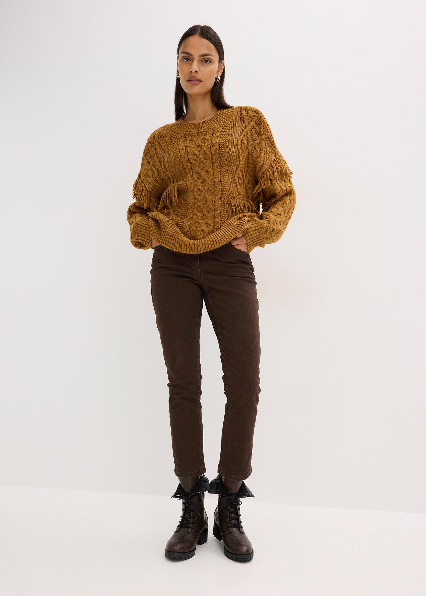 Sweter oversize z frędzlami - Bonprix