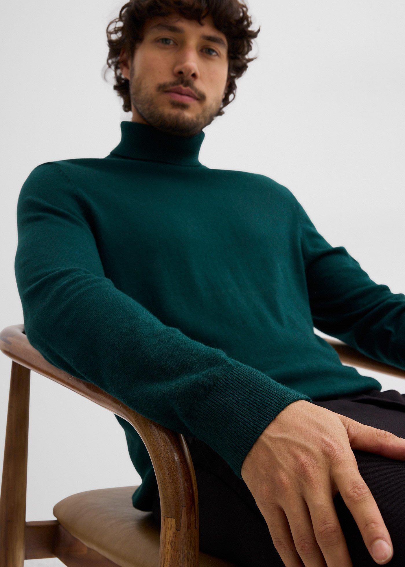 Cienki sweter z golfem z domieszką wełny merino, slim fit - Bonprix