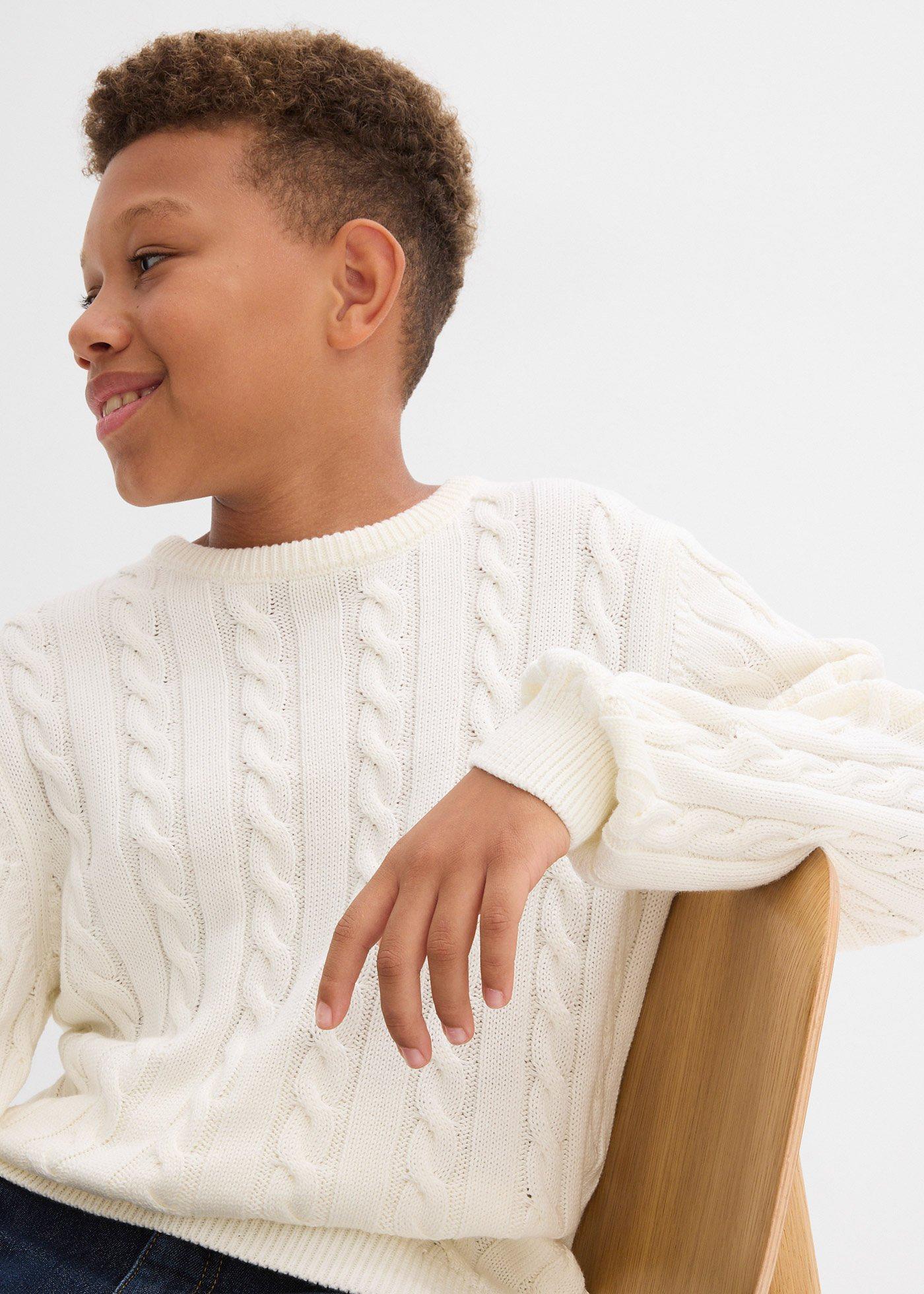 Gruby sweter ze wzorem w warkocze, z bawełny organicznej nadającej się do recyklingu - Bonprix