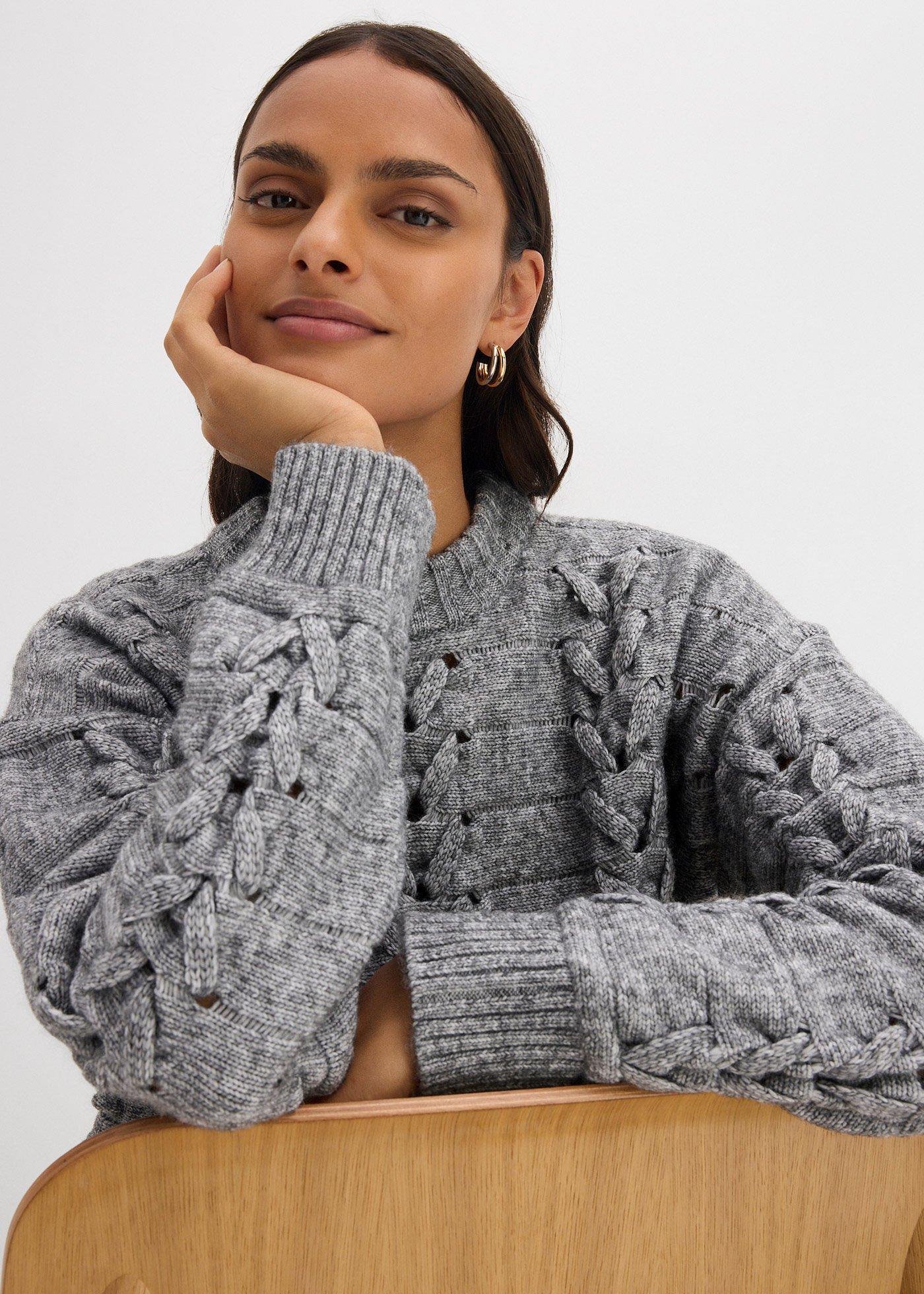 Gruby sweter ze wzorem w warkocze - Bonprix