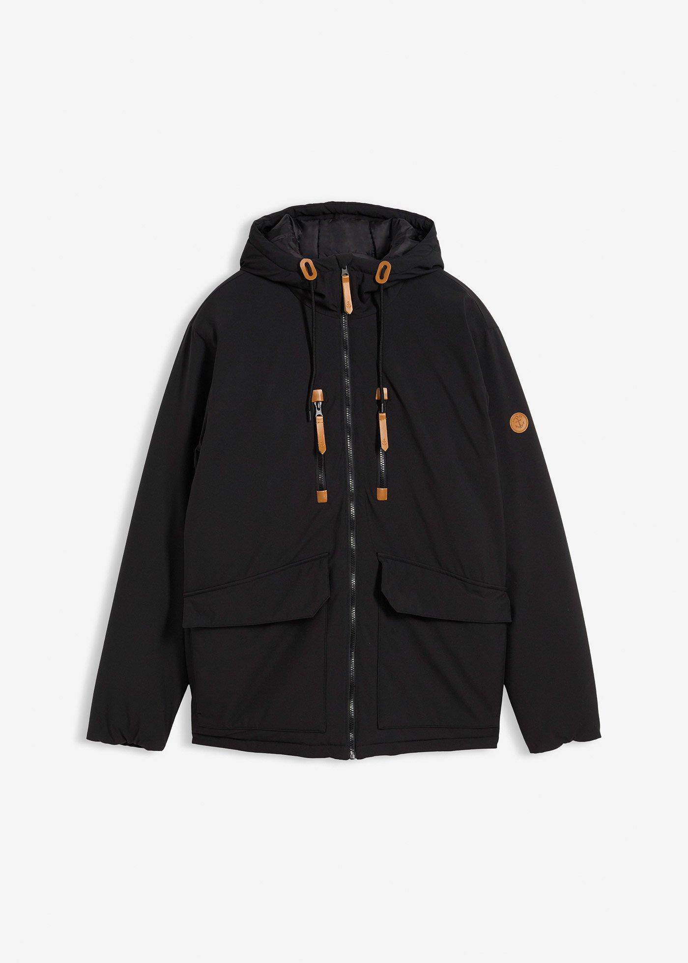Gewatteerde parka met capuchon en imitatieleer