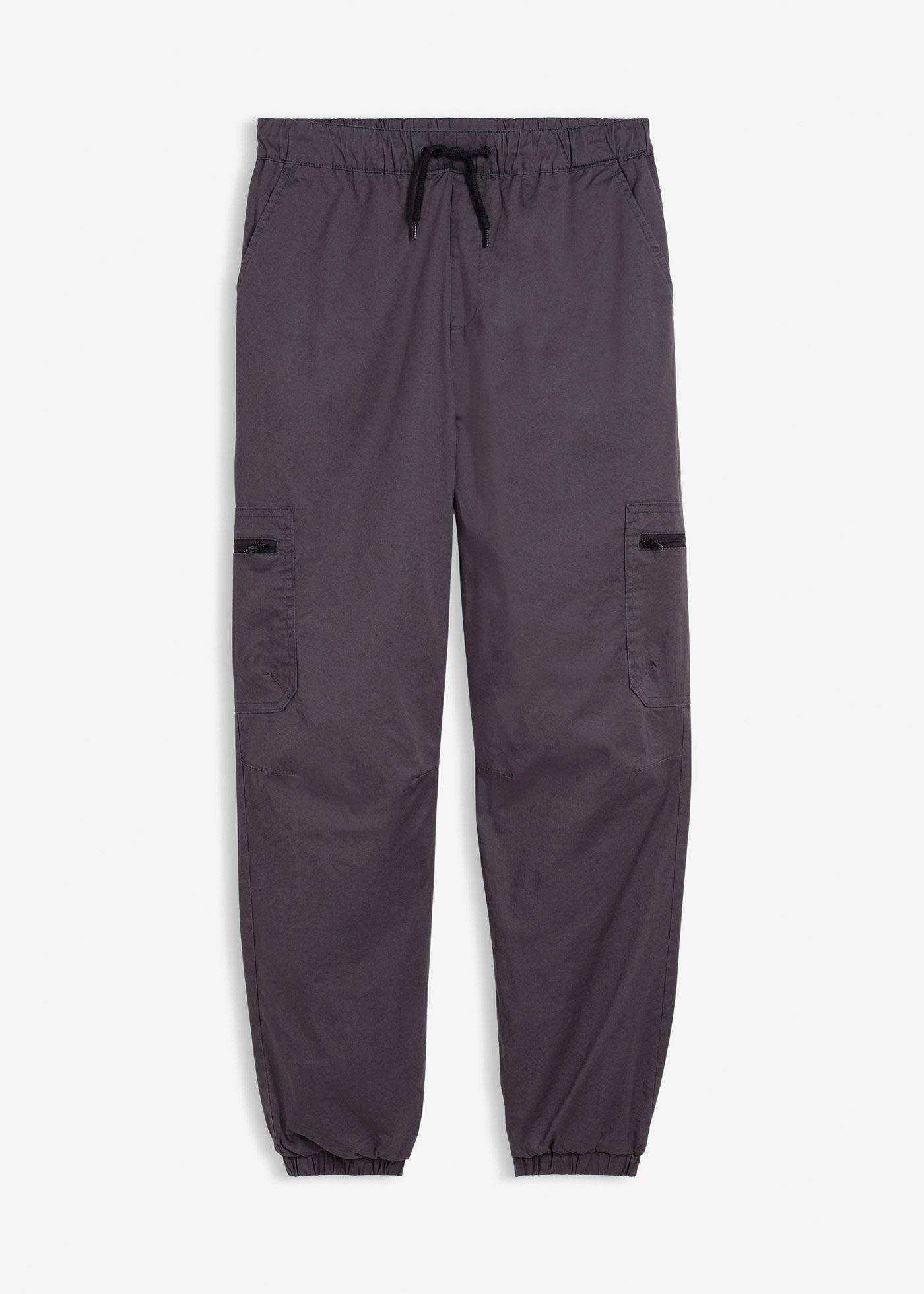 Ocieplane spodnie bojówki z dżersejową podszewką o kroju loose fit - Bonprix