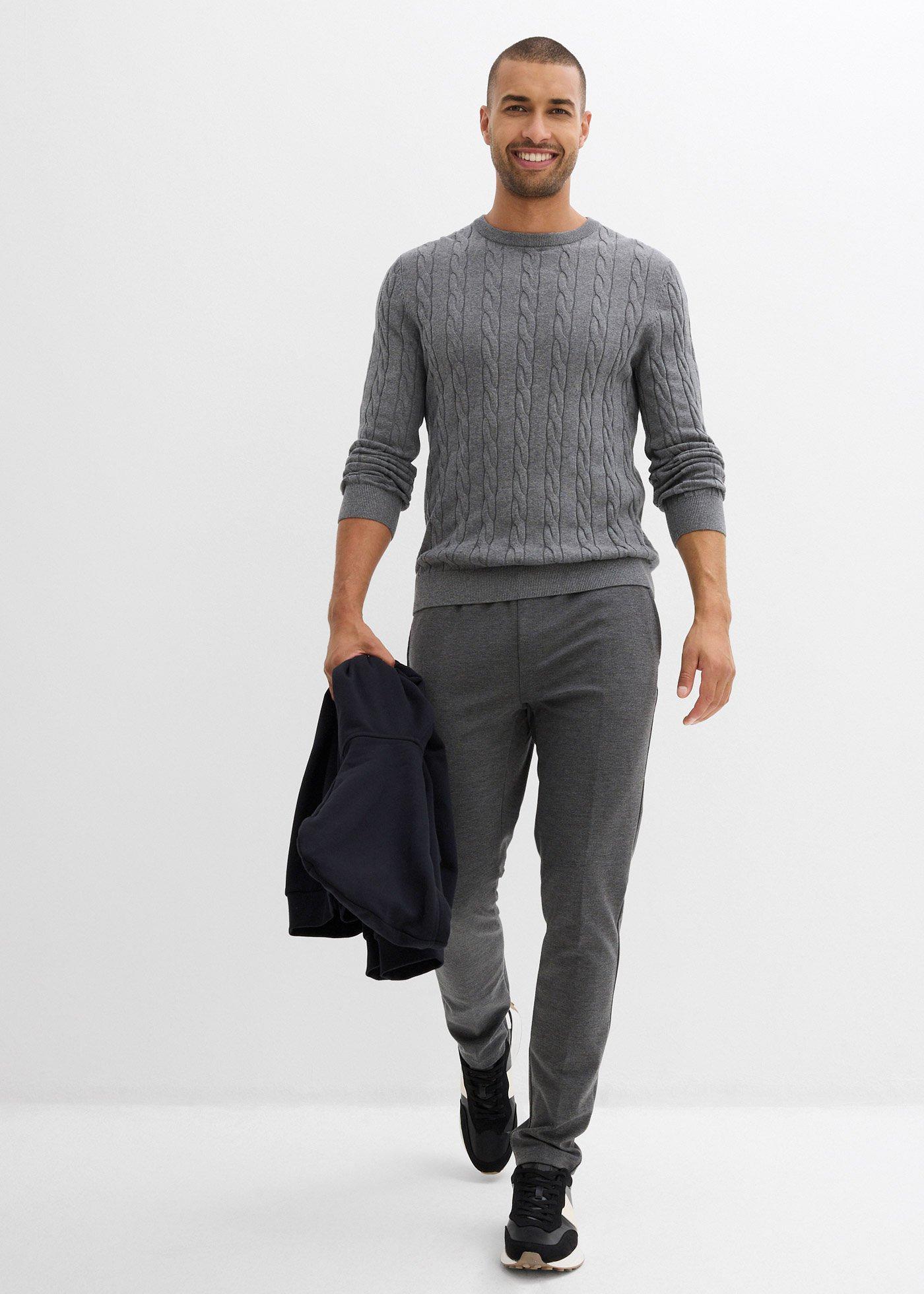 Cienki sweter ze wzorem w warkocze, slim fit - Bonprix