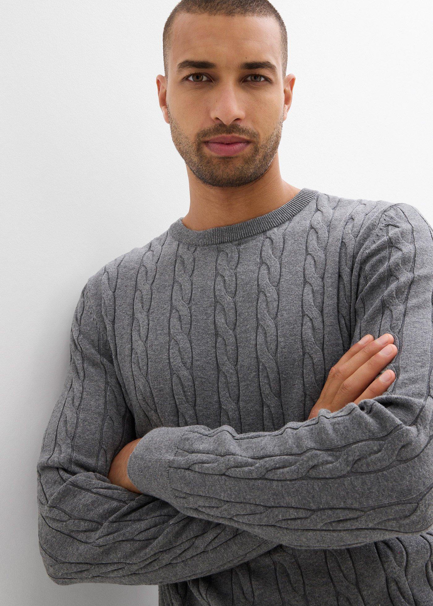 Cienki sweter ze wzorem w warkocze, slim fit - Bonprix