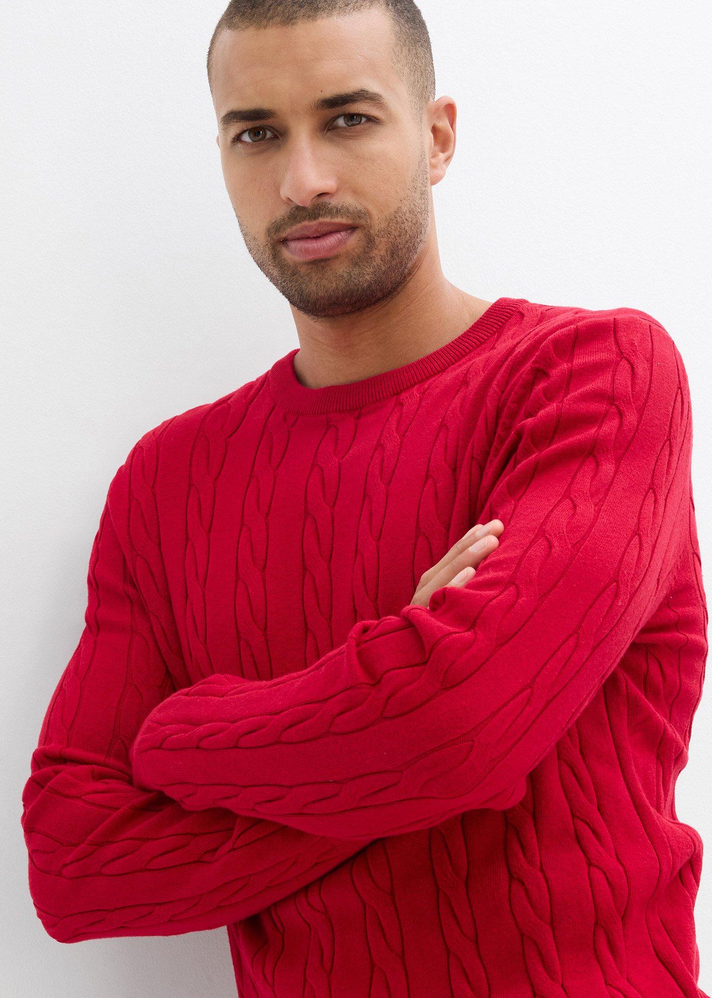 Cienki sweter ze wzorem w warkocze, slim fit - Bonprix