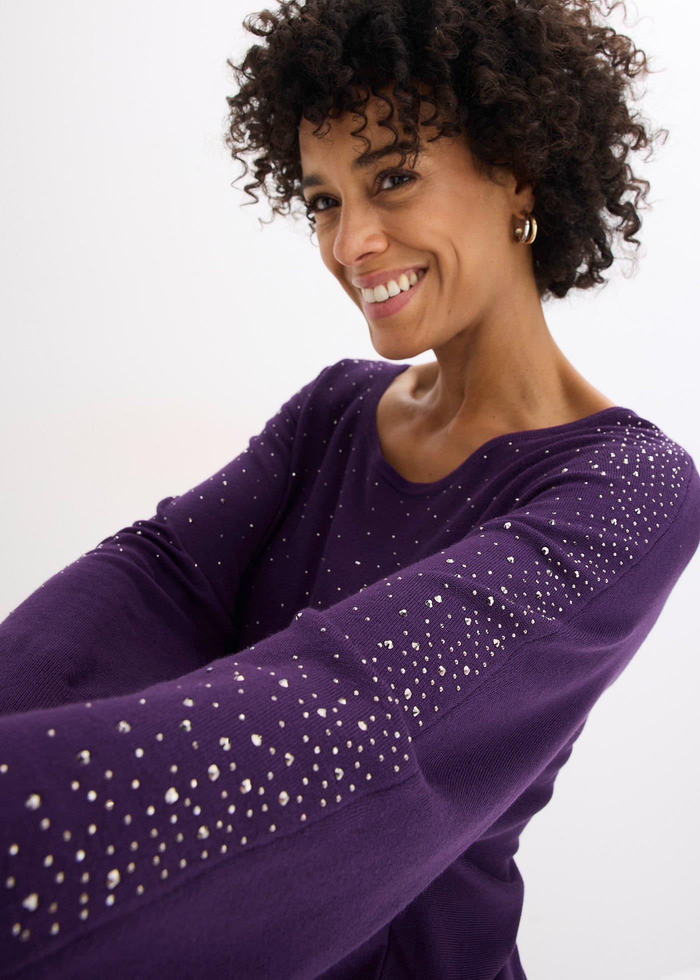 Cienki sweter z aplikacją ze sztrasów - Bonprix