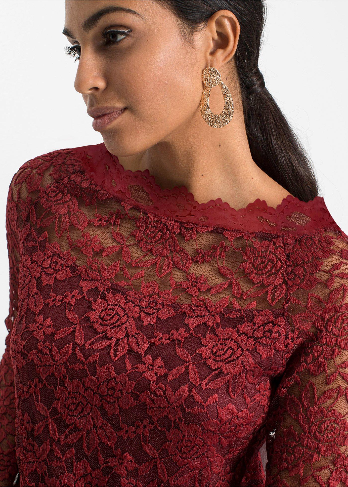 Koronkowa bluzka z długim rękawem - Bonprix