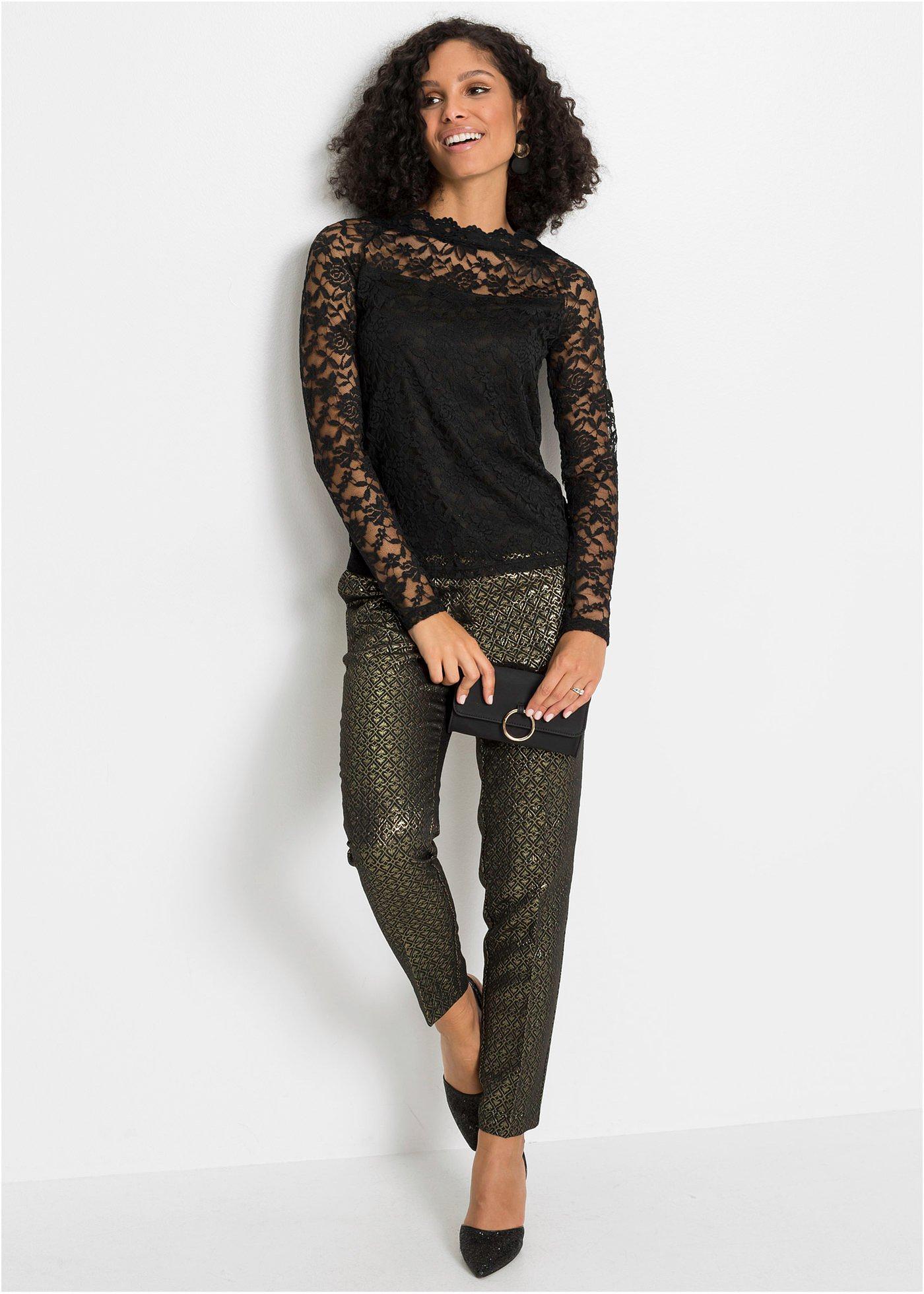 Koronkowa bluzka z długim rękawem - Bonprix