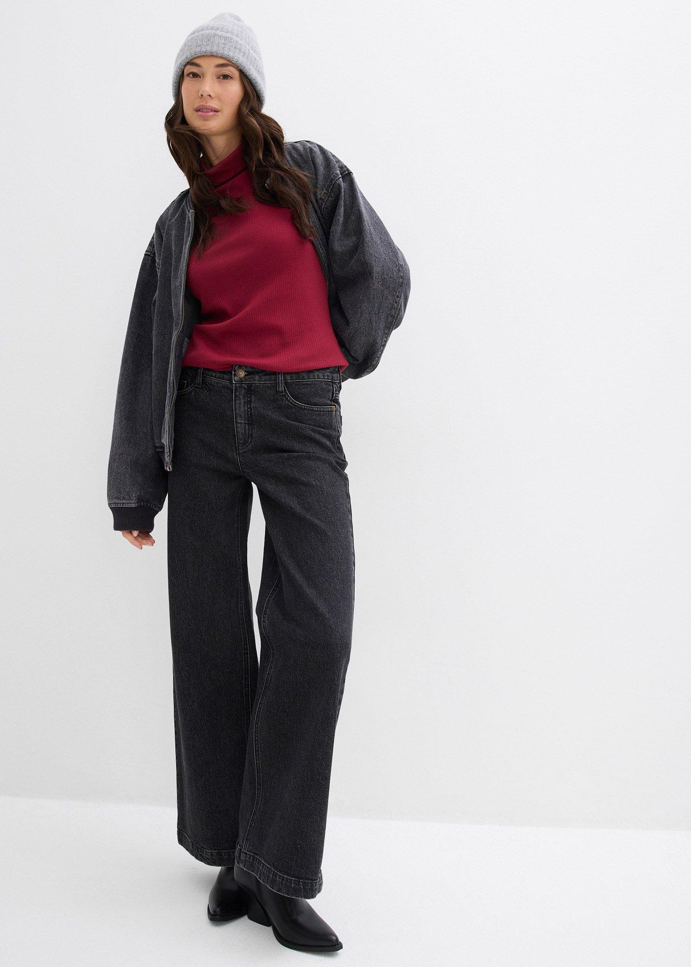 Jeansy wide leg, średni stan, pełna długość - Bonprix