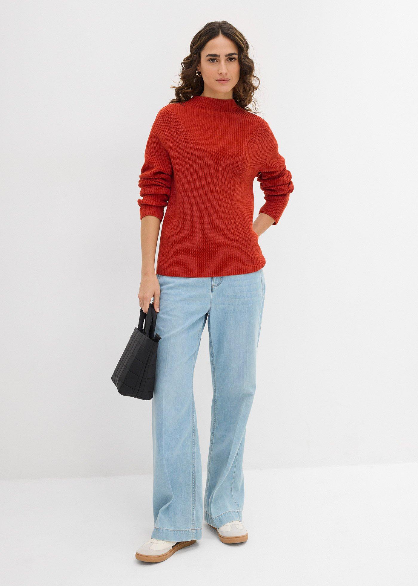Sweter prążkowany z czystej bawełny organicznej - Bonprix