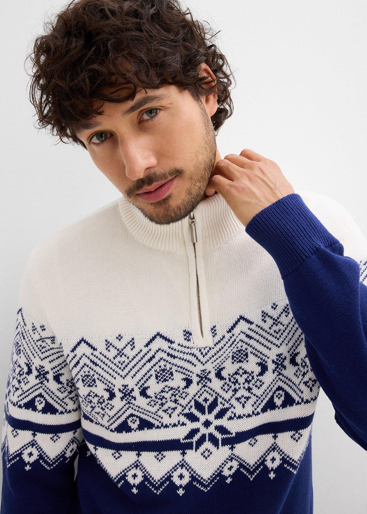 Sweter w norweski wzór z czystej bawełny - Bonprix