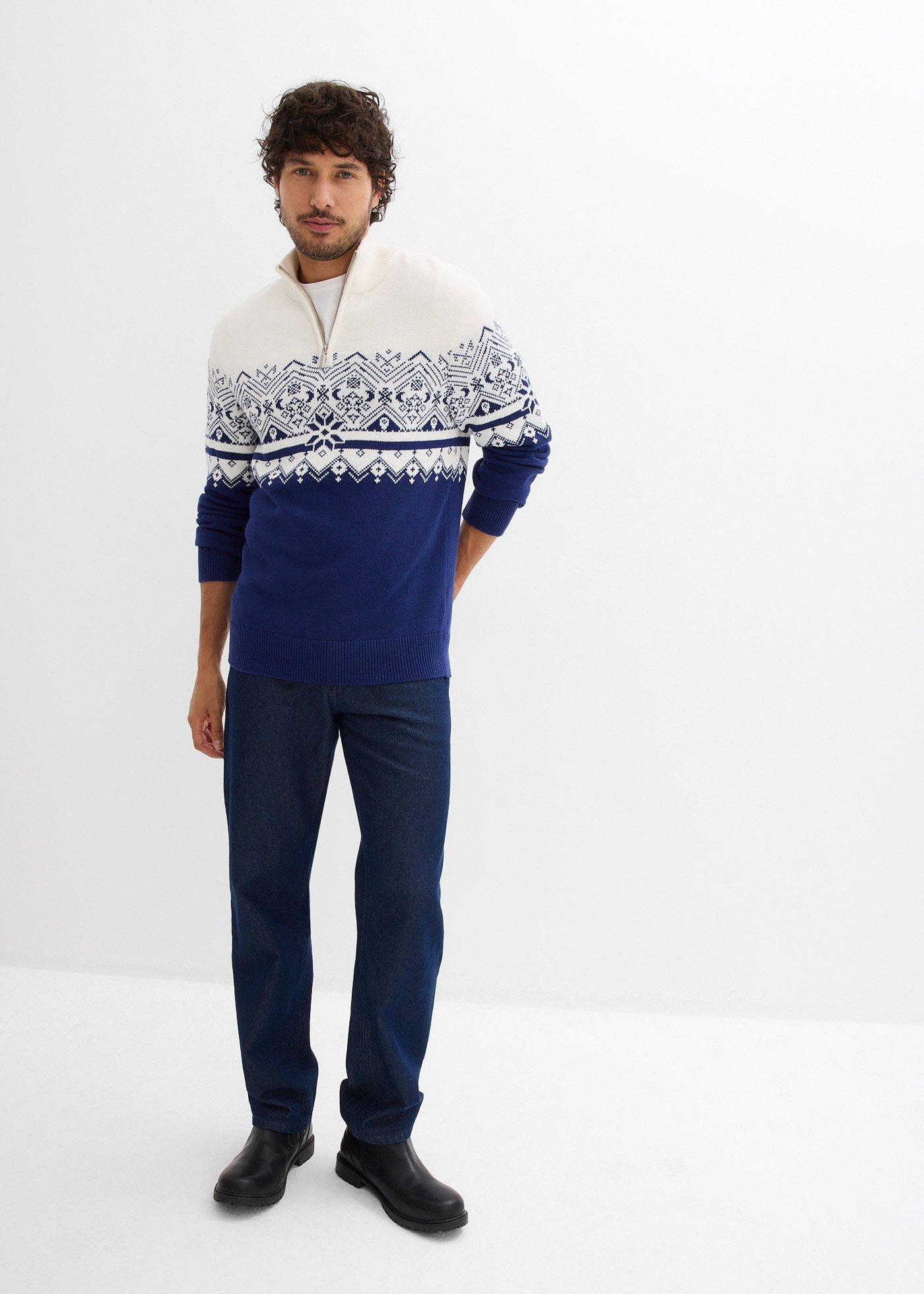Sweter w norweski wzór z czystej bawełny - Bonprix
