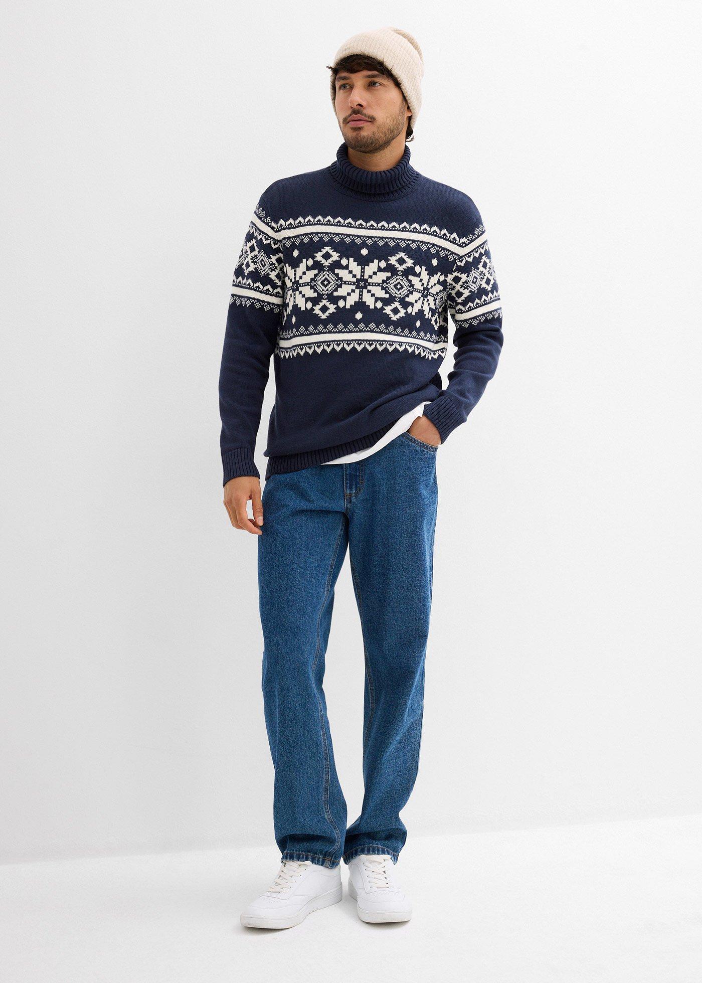 Sweter z golfem, w norweski wzór, z czystej bawełny - Bonprix
