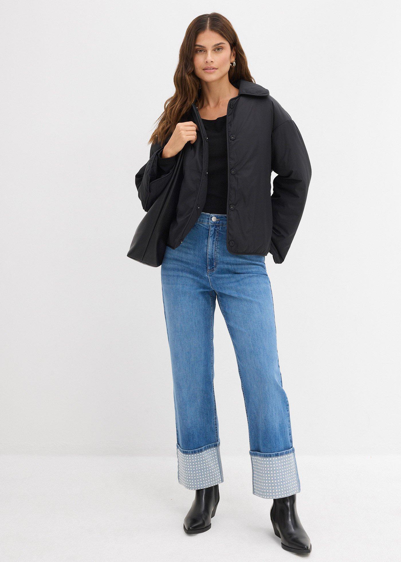 Dżinsy straight, high waist z podwiniętymi nogawkami - Bonprix