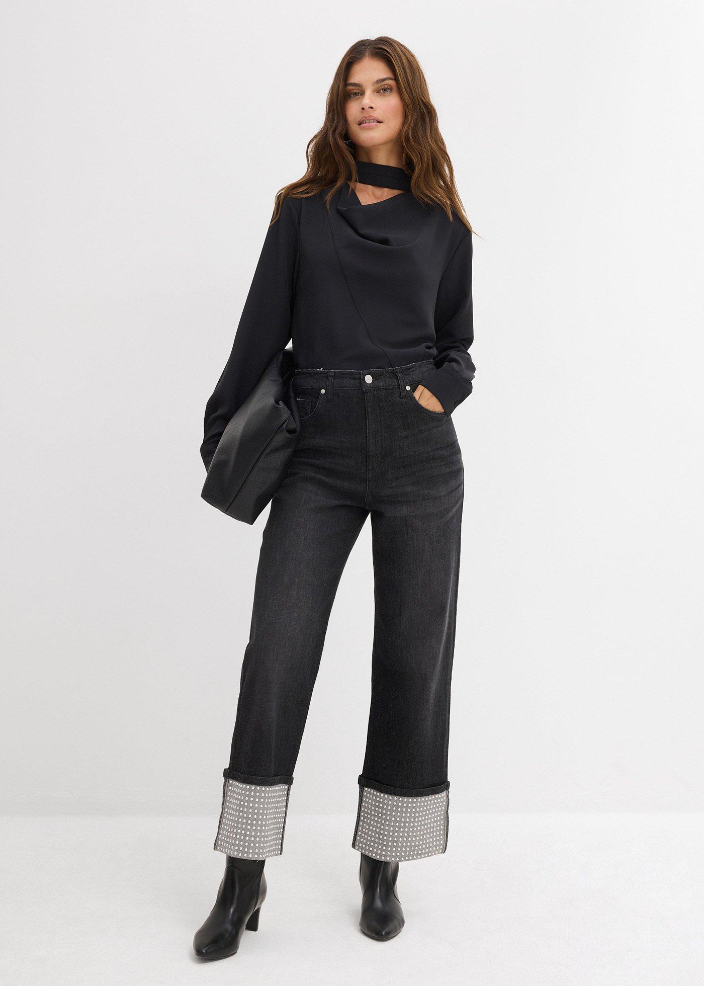 Dżinsy straight, high waist z podwiniętymi nogawkami - Bonprix