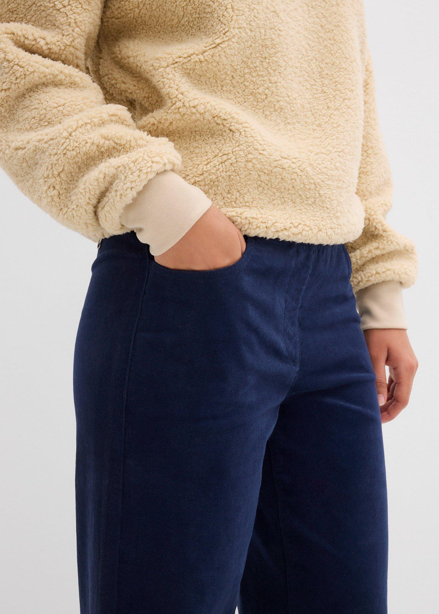 Szerokie spodnie sztruksowe, high waist, z mieszanki bawełny - Bonprix
