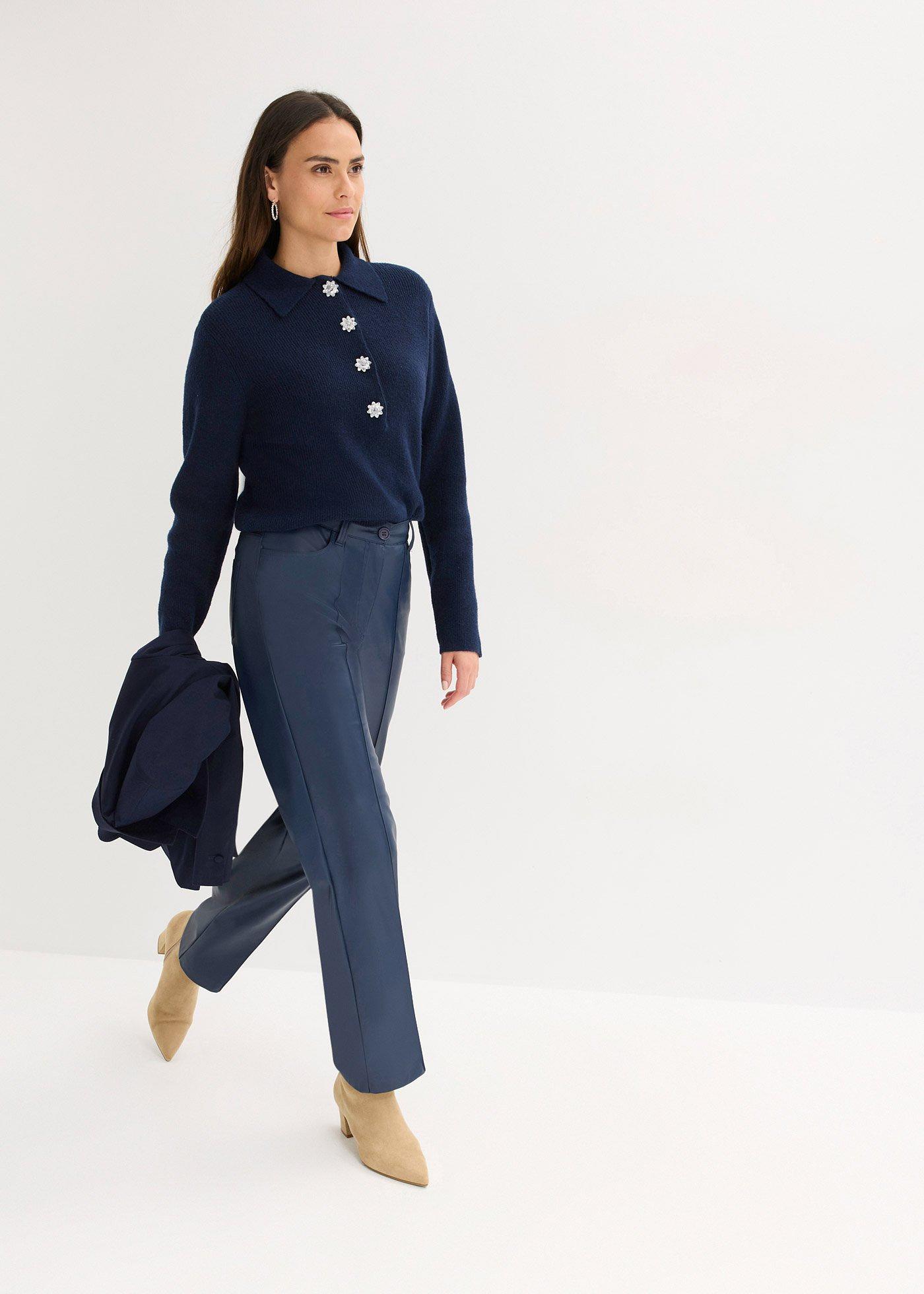Sweter z kołnierzykiem polo z domieszką wełny - Bonprix
