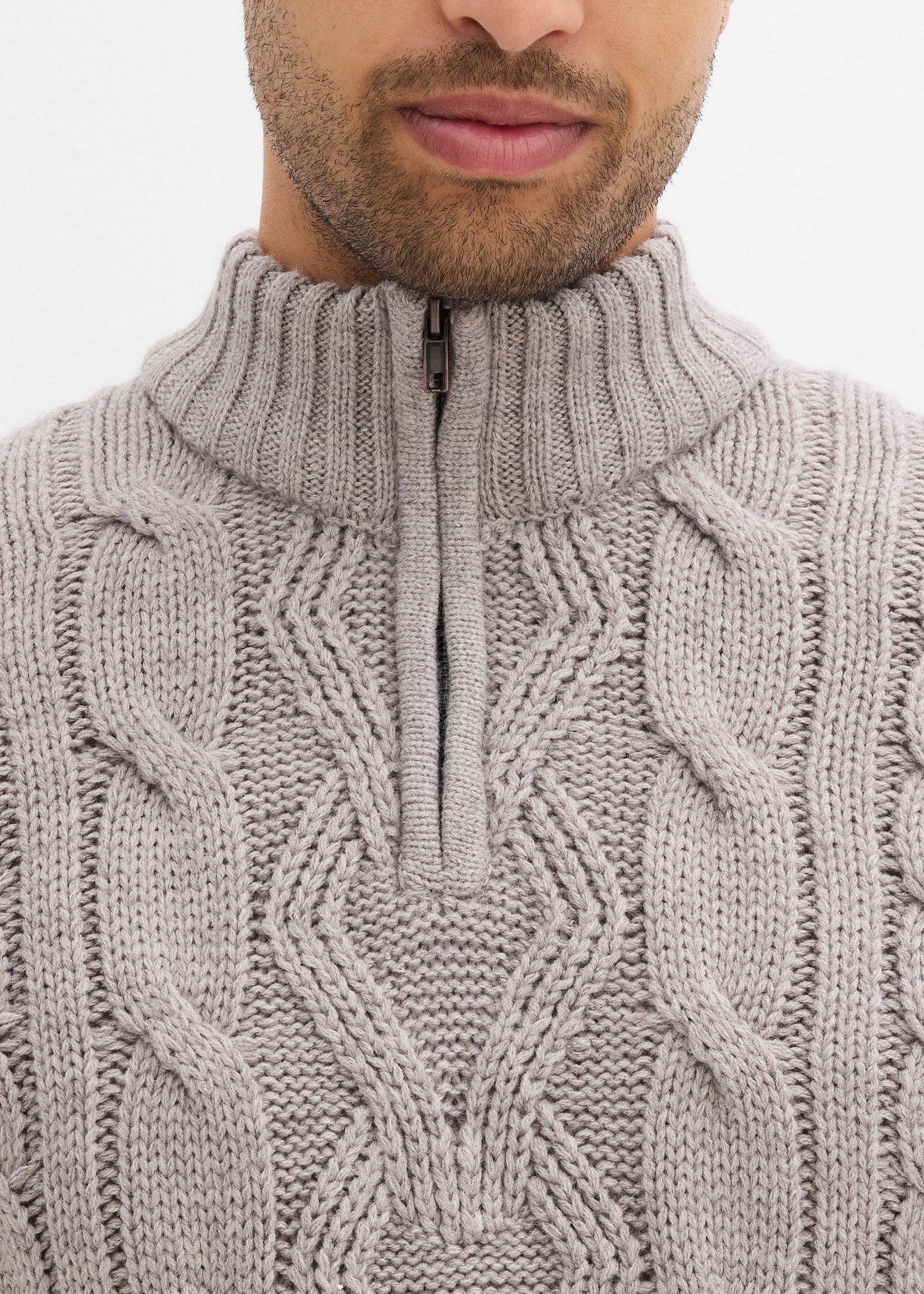 Sweter ze stójką we wzór w warkocze - Bonprix