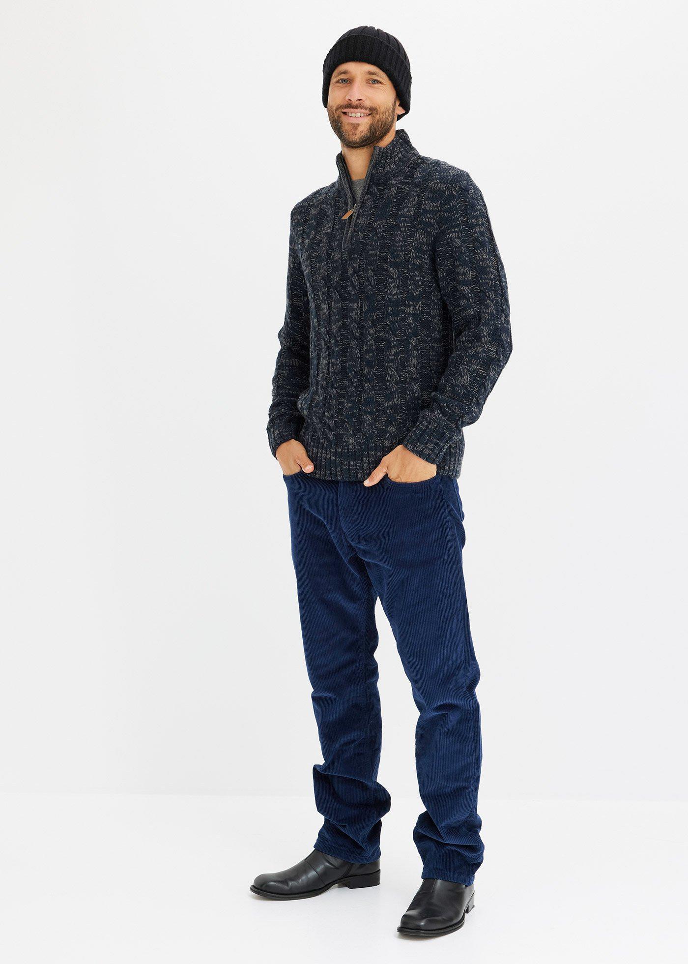 Sweter ze stójką z melanżowanej dzianiny w warkoczowy wzór - Bonprix