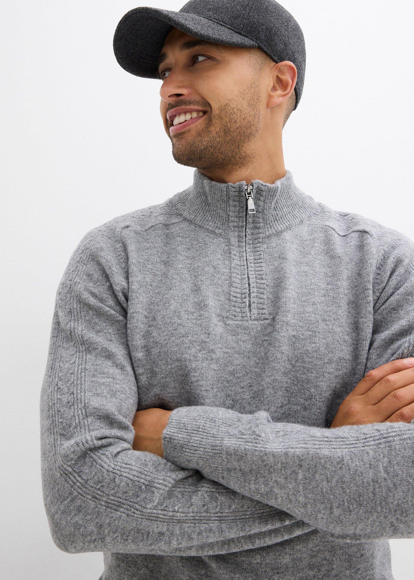 Sweter ze stójką z domieszką wełny - Bonprix